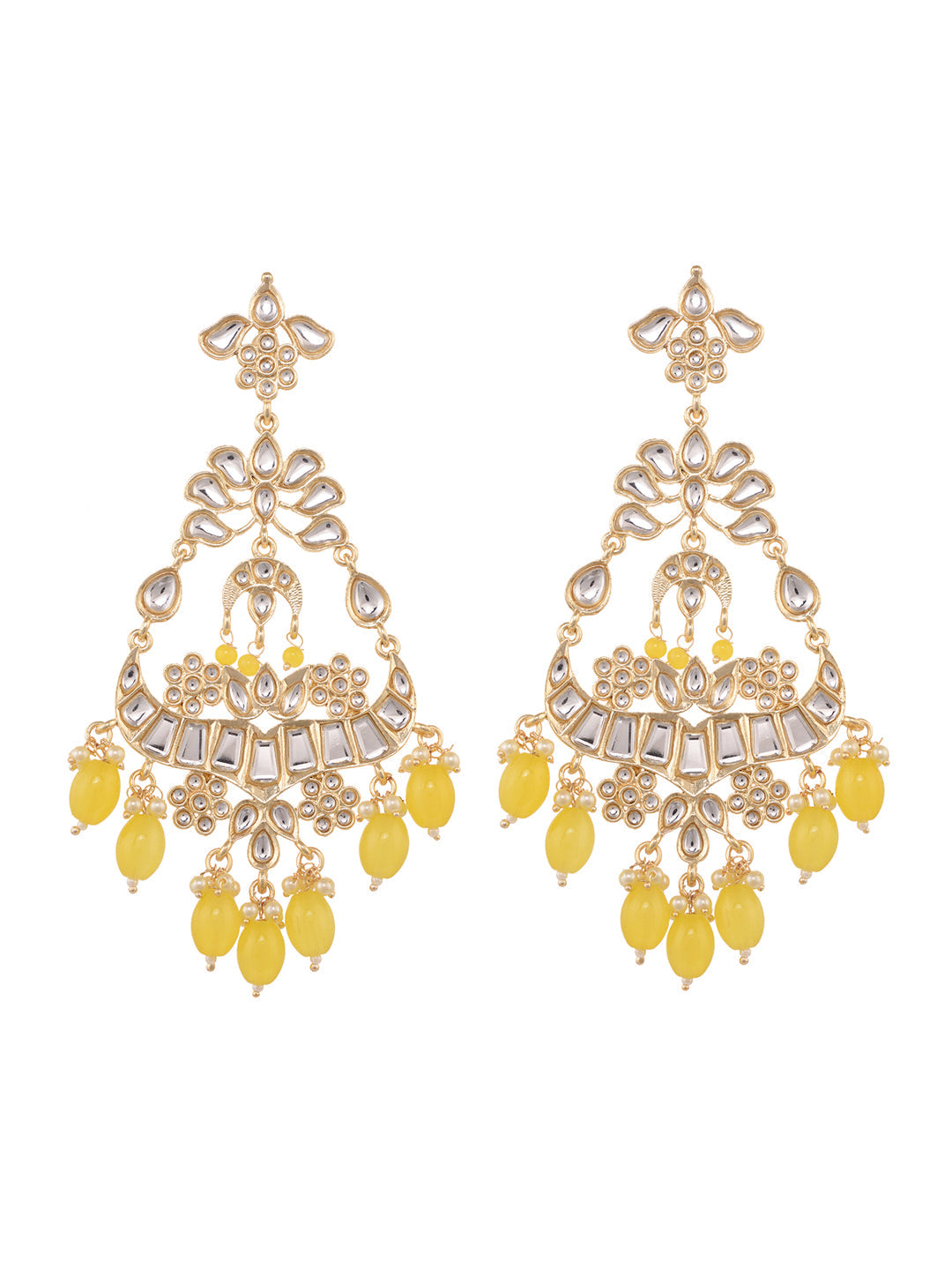 Gold Plated Yellow Kundan studded & Beadded modern Dangler Earrings, zaveri pearls, sale price rs, sale price, sale gold plated, sale gold, sale, rubans, ring, regular price, priyassi jewelle