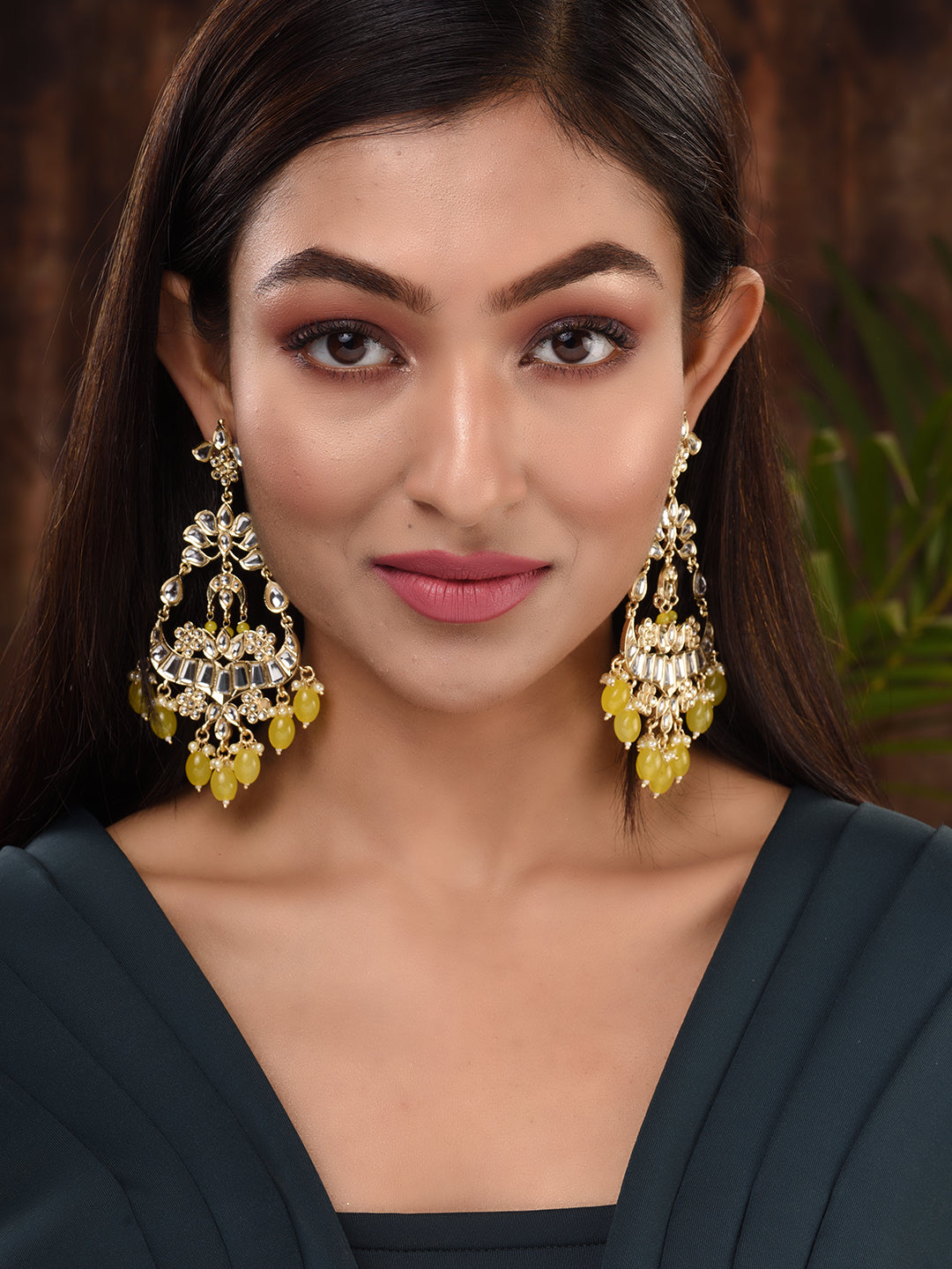 Gold Plated Yellow Kundan studded & Beadded modern Dangler Earrings, zaveri pearls, sale price rs, sale price, sale gold plated, sale gold, sale, rubans, ring, regular price, priyassi jewelle