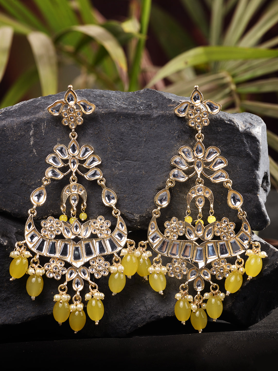 Gold Plated Yellow Kundan studded & Beadded modern Dangler Earrings, zaveri pearls, sale price rs, sale price, sale gold plated, sale gold, sale, rubans, ring, regular price, priyassi jewelle
