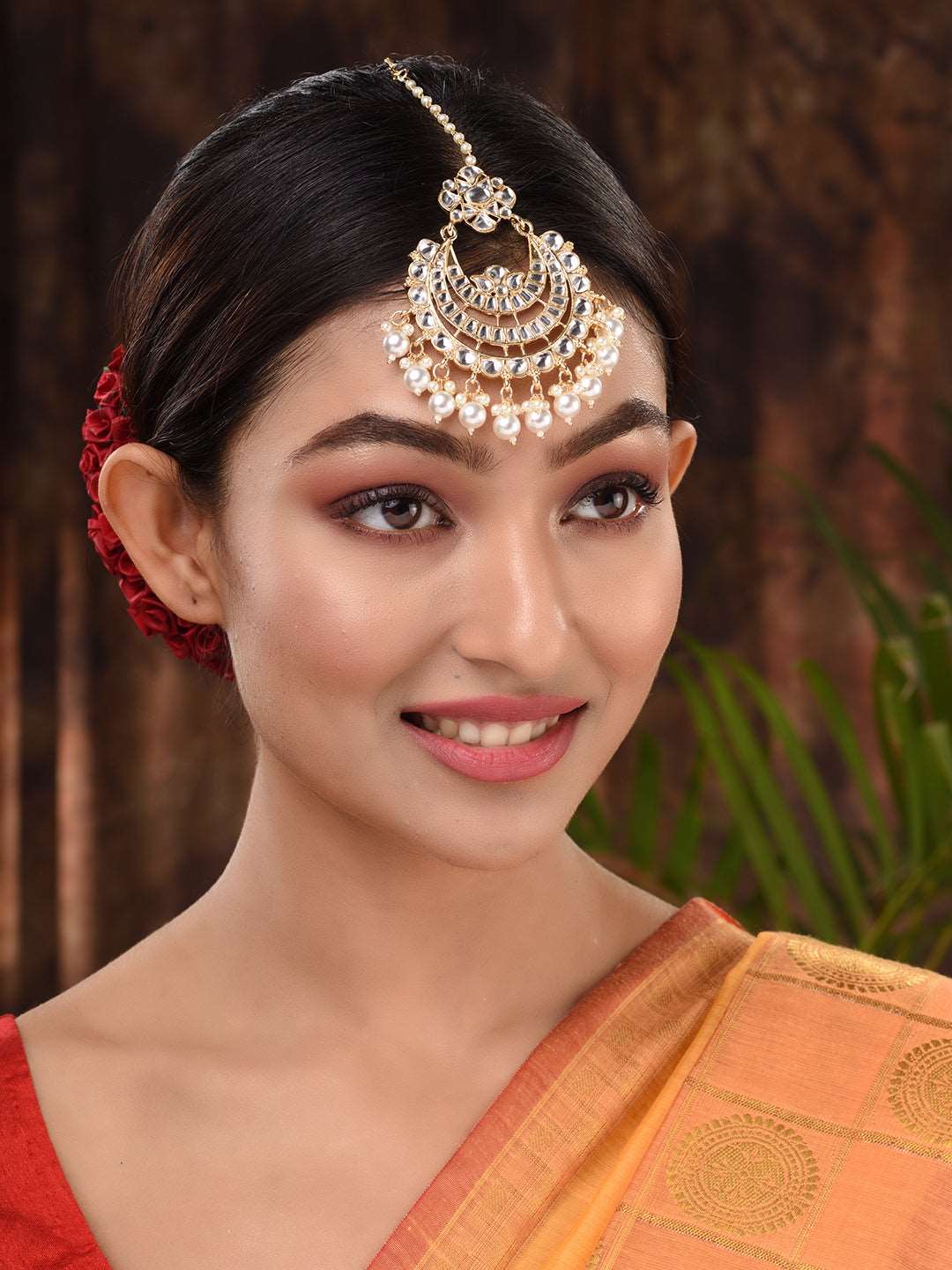 Gold Plated Kundan & Pearl beadded Modern Chanballi Maangtika, zaveri pearls, sale price rs, sale price, sale gold plated, sale gold, sale, rubans, ring, regular price, priyassi jewellery, ku