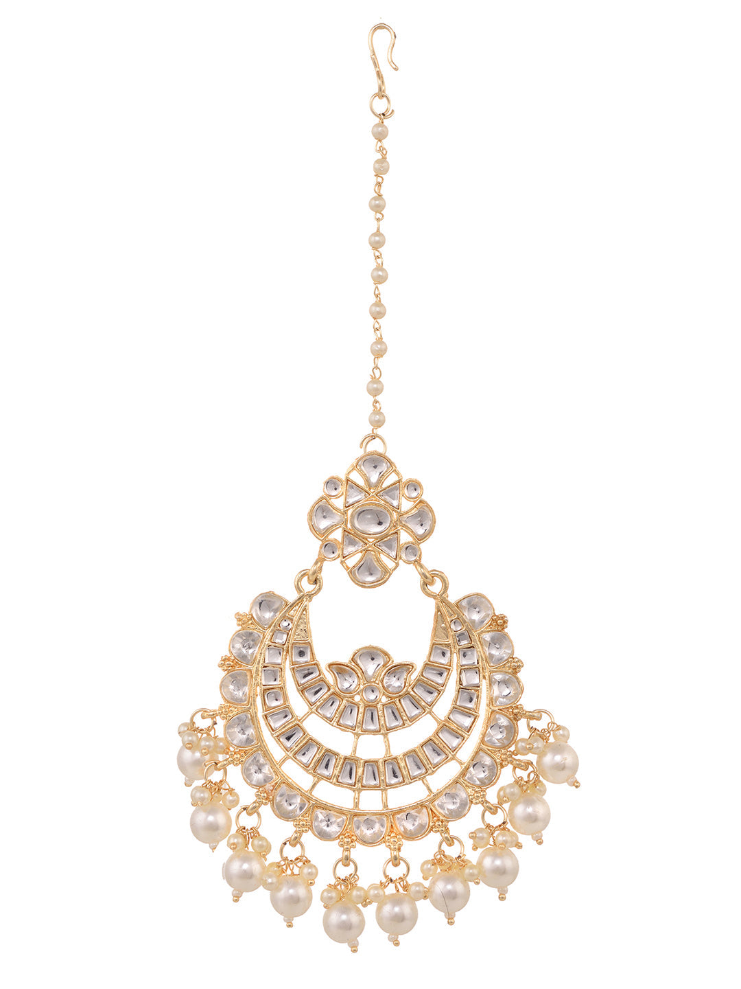 Gold Plated Kundan & Pearl beadded Modern Chanballi Maangtika, zaveri pearls, sale price rs, sale price, sale gold plated, sale gold, sale, rubans, ring, regular price, priyassi jewellery, ku