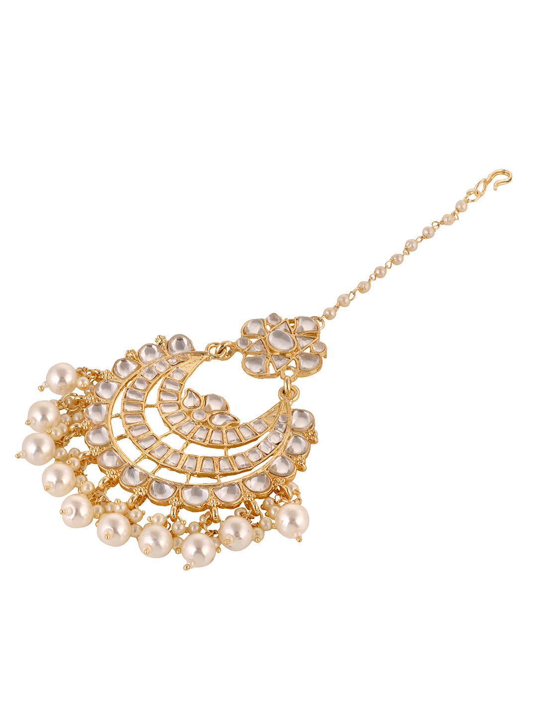 Gold Plated Kundan & Pearl beadded Modern Chanballi Maangtika, zaveri pearls, sale price rs, sale price, sale gold plated, sale gold, sale, rubans, ring, regular price, priyassi jewellery, ku