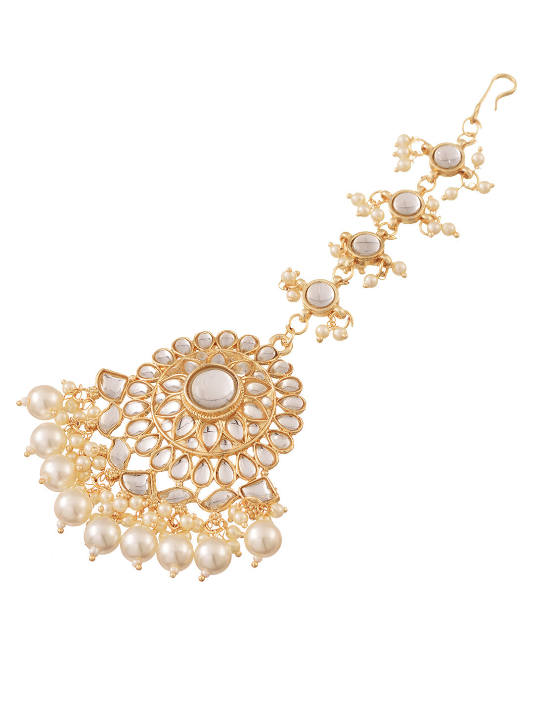 Gold Toned Kundan studded & Pearl beadded Modern Solar Maangtika, zaveri pearls, sale price rs, sale price, sale gold plated, sale gold, sale, rubans, ring, regular price, priyassi jewellery,