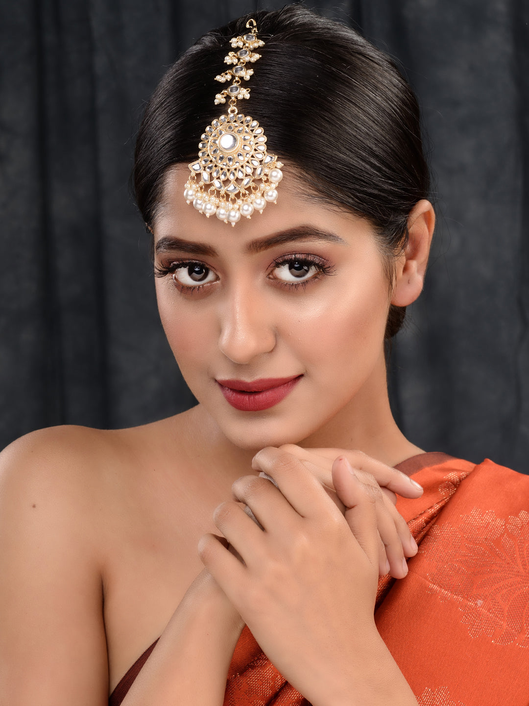 Gold Toned Kundan studded & Pearl beadded Modern Solar Maangtika, zaveri pearls, sale price rs, sale price, sale gold plated, sale gold, sale, rubans, ring, regular price, priyassi jewellery,