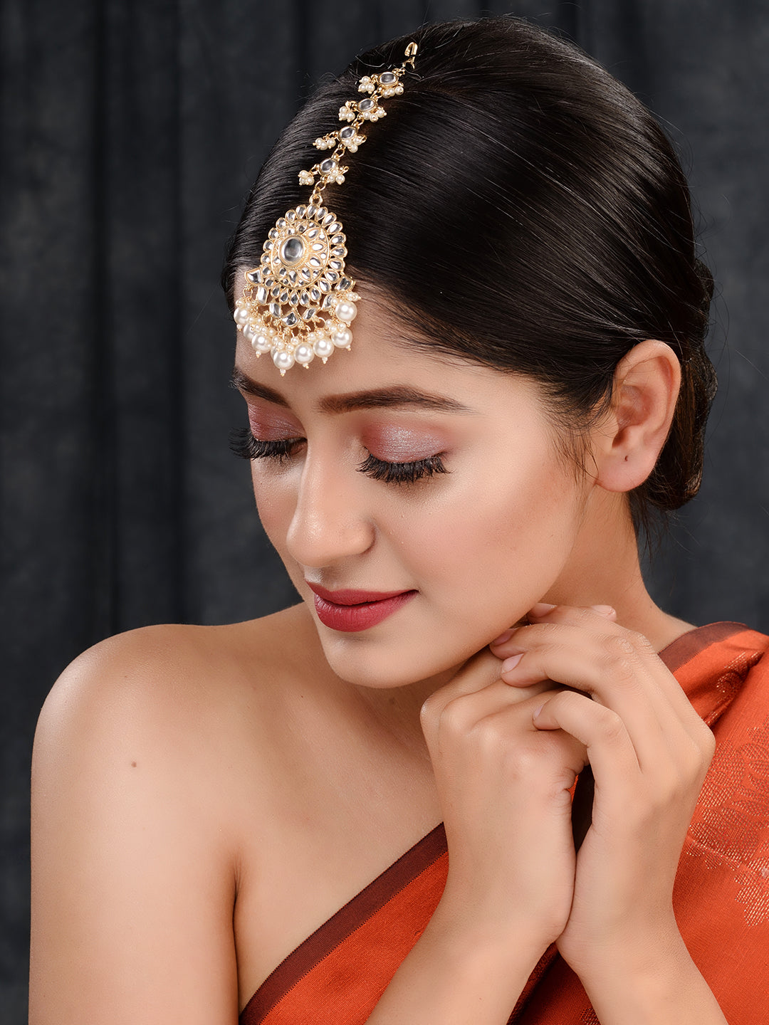 Gold Toned Kundan studded & Pearl beadded Modern Solar Maangtika, zaveri pearls, sale price rs, sale price, sale gold plated, sale gold, sale, rubans, ring, regular price, priyassi jewellery,