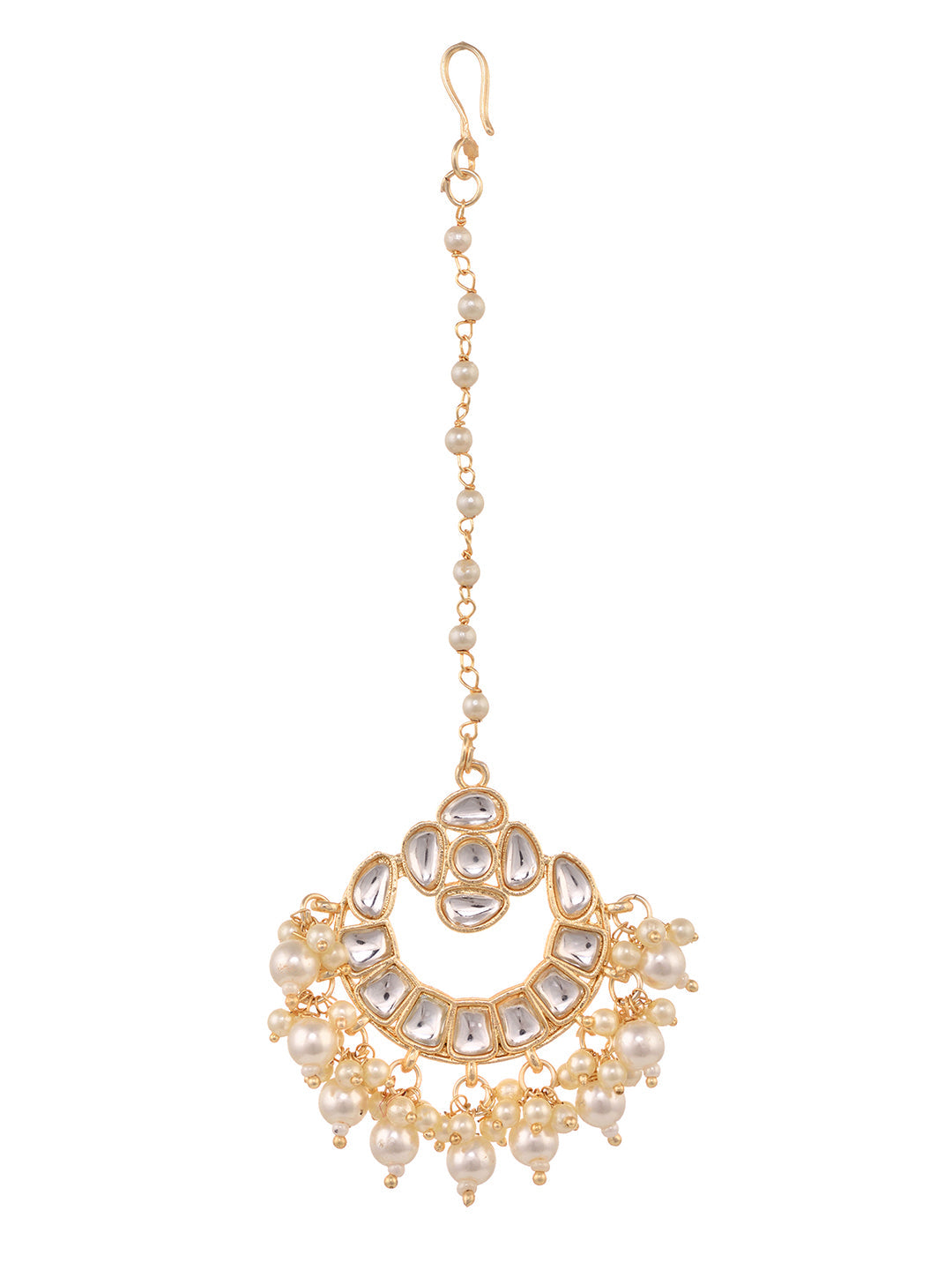 Gold Plated Kundan & Pearl beadded Modern Maangtika, zaveri pearls, sale price rs, sale price, sale gold plated, sale gold, sale, rubans, ring, regular price, priyassi jewellery, kushal's - S