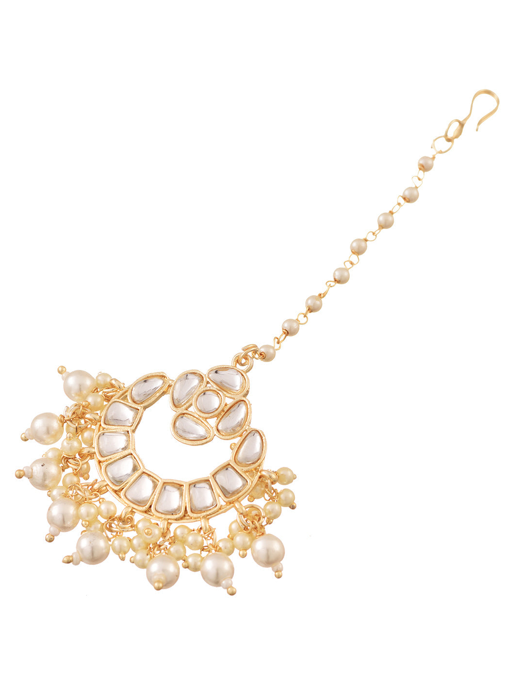 Gold Plated Kundan & Pearl beadded Modern Maangtika, zaveri pearls, sale price rs, sale price, sale gold plated, sale gold, sale, rubans, ring, regular price, priyassi jewellery, kushal's - S