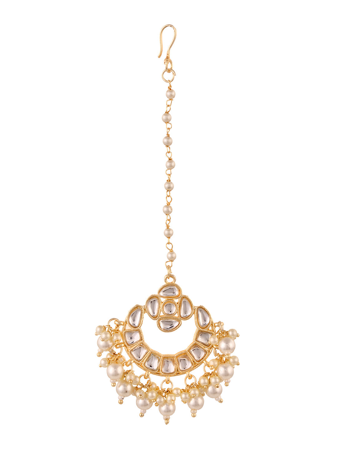 Gold Plated Kundan & Pearl beadded Modern Maangtika, zaveri pearls, sale price rs, sale price, sale gold plated, sale gold, sale, rubans, ring, regular price, priyassi jewellery, kushal's - S