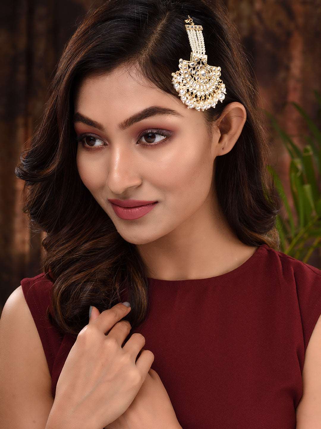 Gold Plated Kundan studded Pearl beadded Cresent Jhumar Passa, zaveri pearls, sale price rs, sale price, sale gold plated, sale gold, sale, rubans, ring, regular price, priyassi jewellery, ku