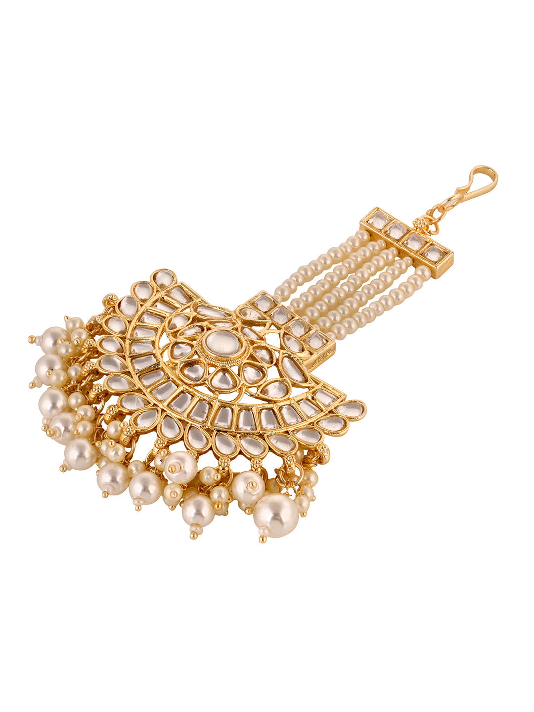 Gold Plated Kundan studded Pearl beadded Cresent Jhumar Passa, zaveri pearls, sale price rs, sale price, sale gold plated, sale gold, sale, rubans, ring, regular price, priyassi jewellery, ku