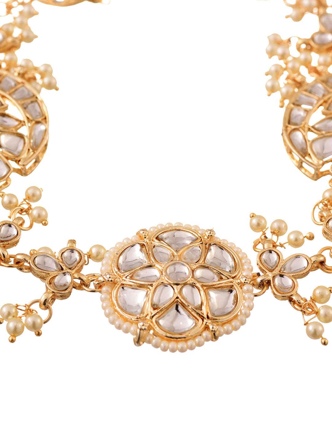 Gold Detailed uncut Kundan Pearl Beadded Floral ethnic Head Band, zaveri pearls, sale price rs, sale price, sale gold plated, sale gold, sale, rubans, ring, regular price, priyassi jewellery,