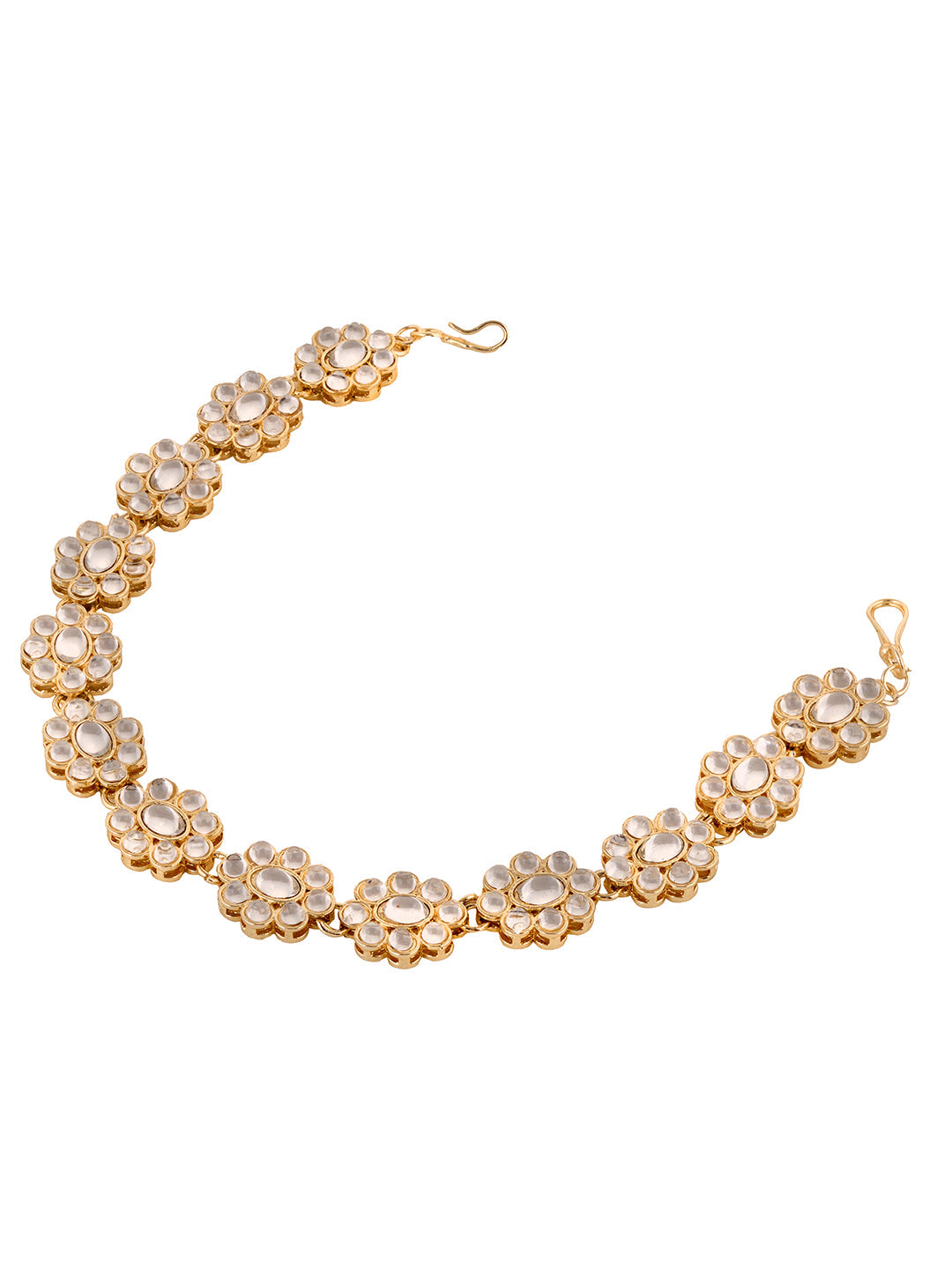 Gold Plated Kundan studded Floral designer Head Band, zaveri pearls, sale price rs, sale price, sale gold plated, sale gold, sale, rubans, ring, regular price, priyassi jewellery, kushal's - 