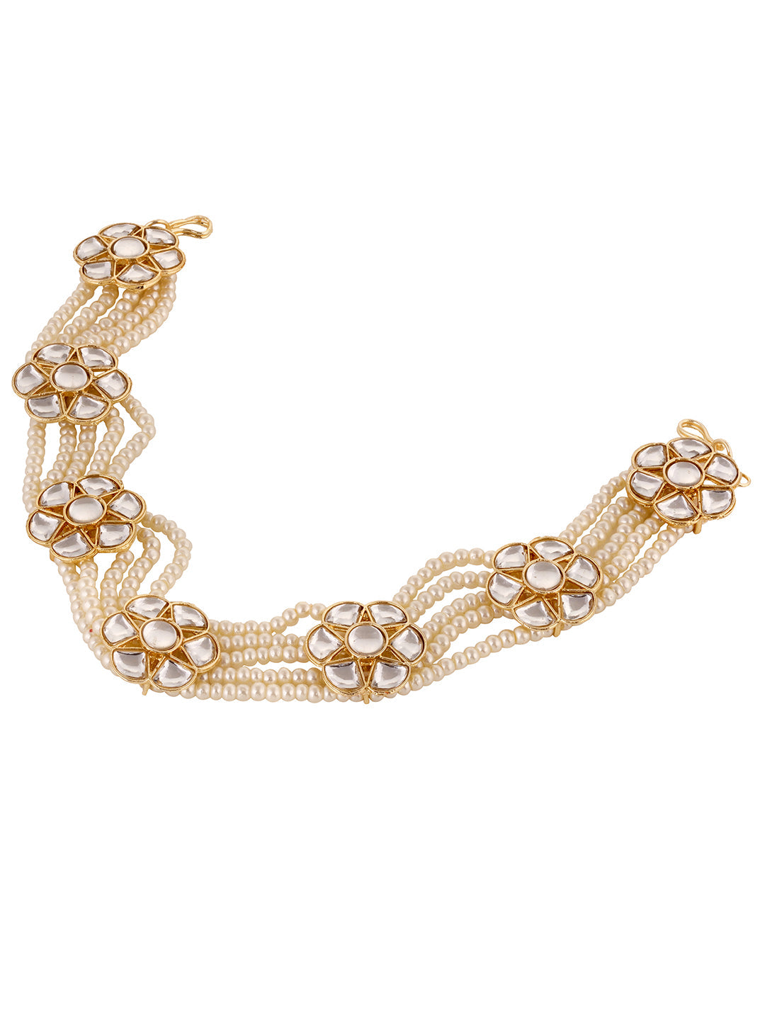 Gold Toned Kundan studded Pearl layered Modern Floral Head Band, zaveri pearls, sale price rs, sale price, sale gold plated, sale gold, sale, rubans, ring, regular price, priyassi jewellery, 