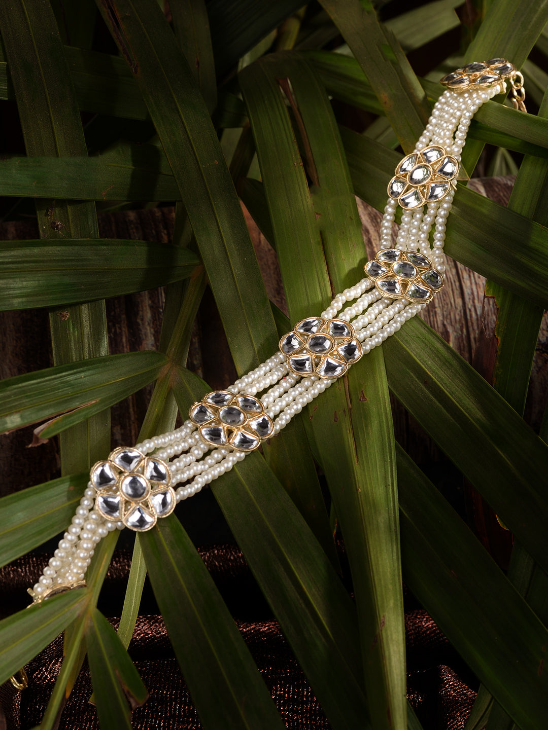 Gold Toned Kundan studded Pearl layered Modern Floral Head Band, zaveri pearls, sale price rs, sale price, sale gold plated, sale gold, sale, rubans, ring, regular price, priyassi jewellery, 