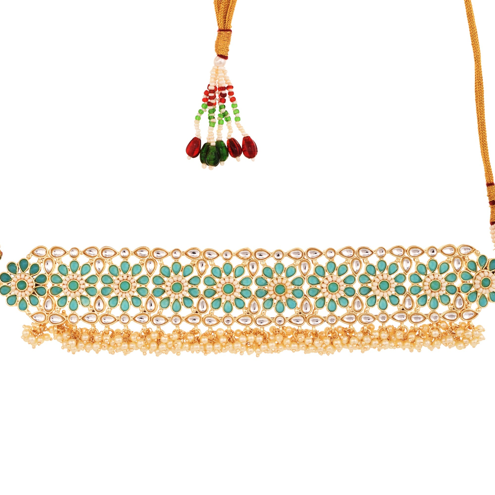 Gold Toned Mint & White Kundan AD studded Pearl beadded Choker Jewellery Set, zaveri pearls, sale price rs, sale price, sale gold plated, sale gold, sale, rubans, ring, regular price, priyass