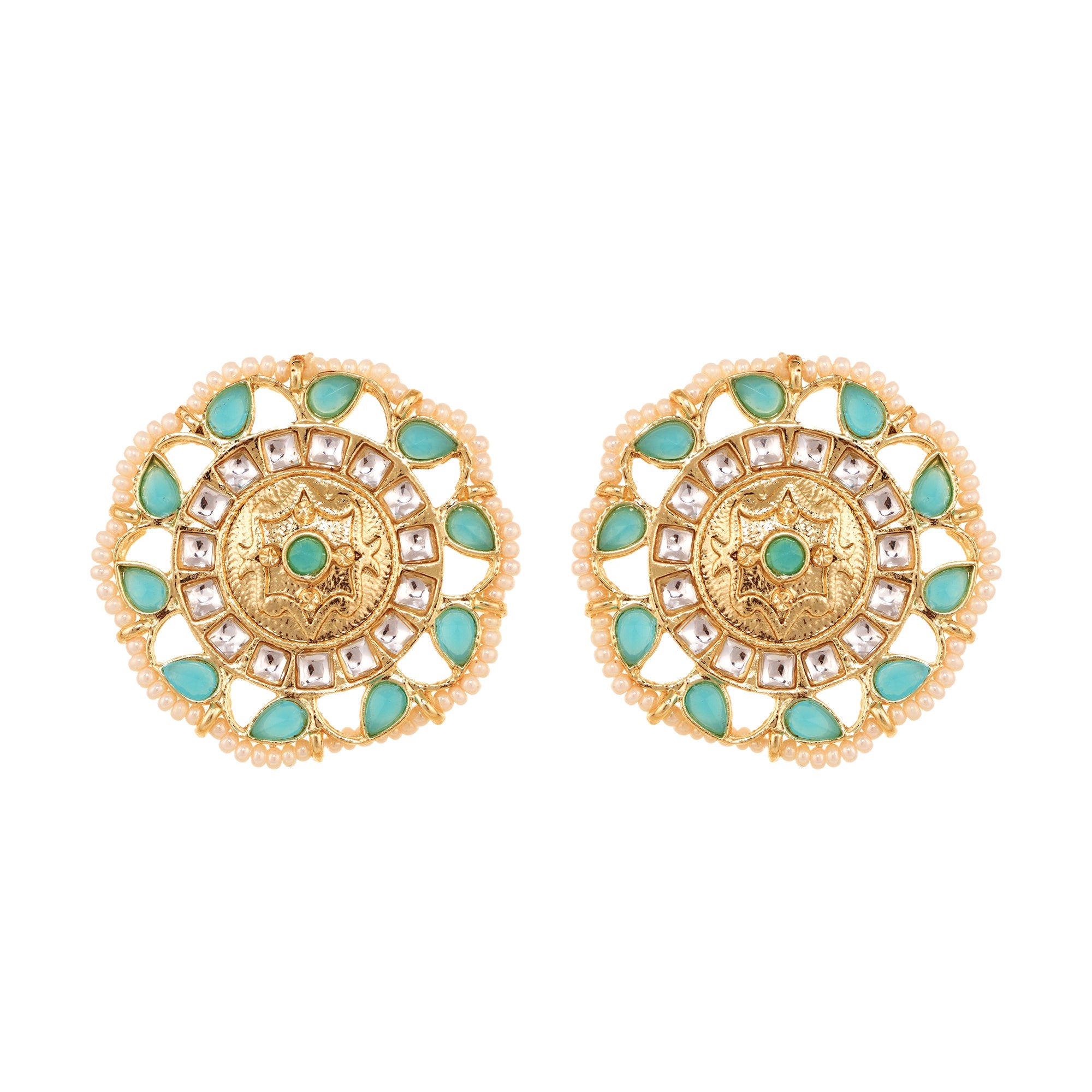 Gold Toned Mint & White Kundan AD studded Pearl beadded Choker Jewellery Set, zaveri pearls, sale price rs, sale price, sale gold plated, sale gold, sale, rubans, ring, regular price, priyass