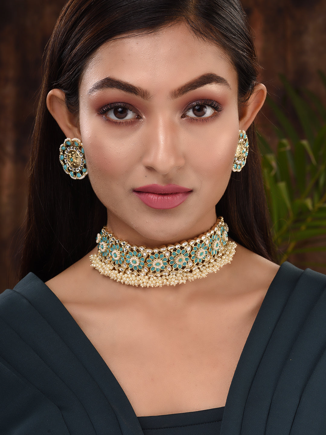 Gold Toned Mint & White Kundan AD studded Pearl beadded Choker Jewellery Set, zaveri pearls, sale price rs, sale price, sale gold plated, sale gold, sale, rubans, ring, regular price, priyass