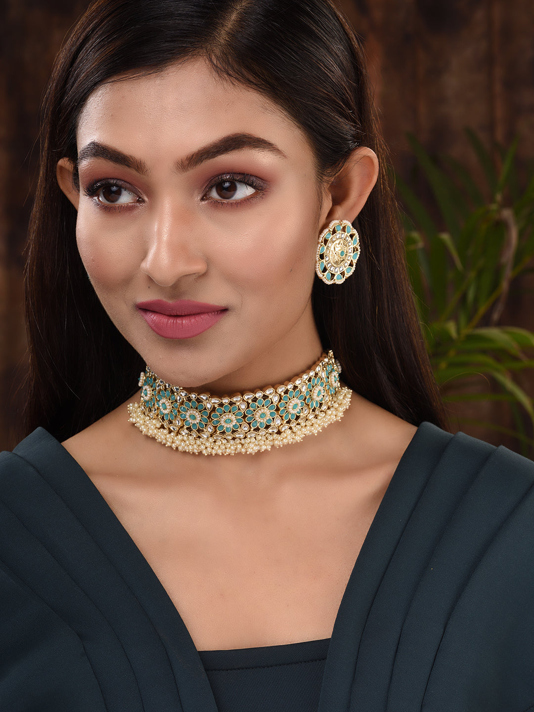 Gold Toned Mint & White Kundan AD studded Pearl beadded Choker Jewellery Set, zaveri pearls, sale price rs, sale price, sale gold plated, sale gold, sale, rubans, ring, regular price, priyass