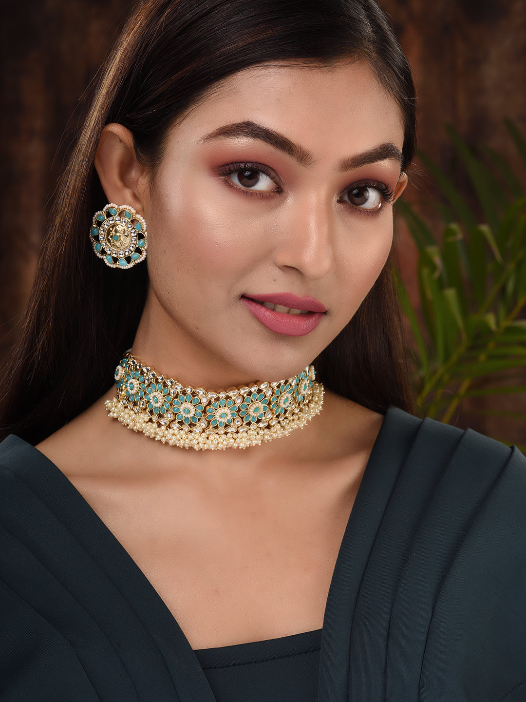 Gold Toned Mint & White Kundan AD studded Pearl beadded Choker Jewellery Set, zaveri pearls, sale price rs, sale price, sale gold plated, sale gold, sale, rubans, ring, regular price, priyass