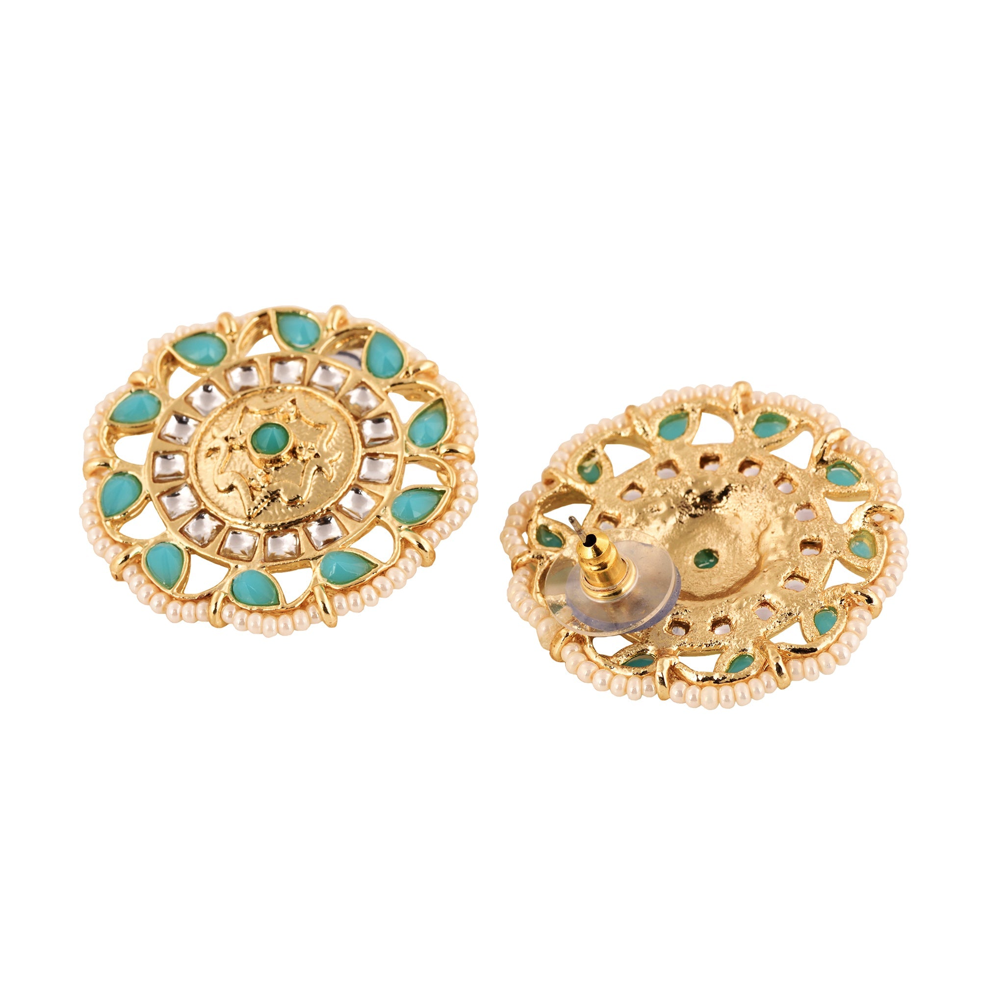 Gold Toned Mint & White Kundan AD studded Pearl beadded Choker Jewellery Set, zaveri pearls, sale price rs, sale price, sale gold plated, sale gold, sale, rubans, ring, regular price, priyass