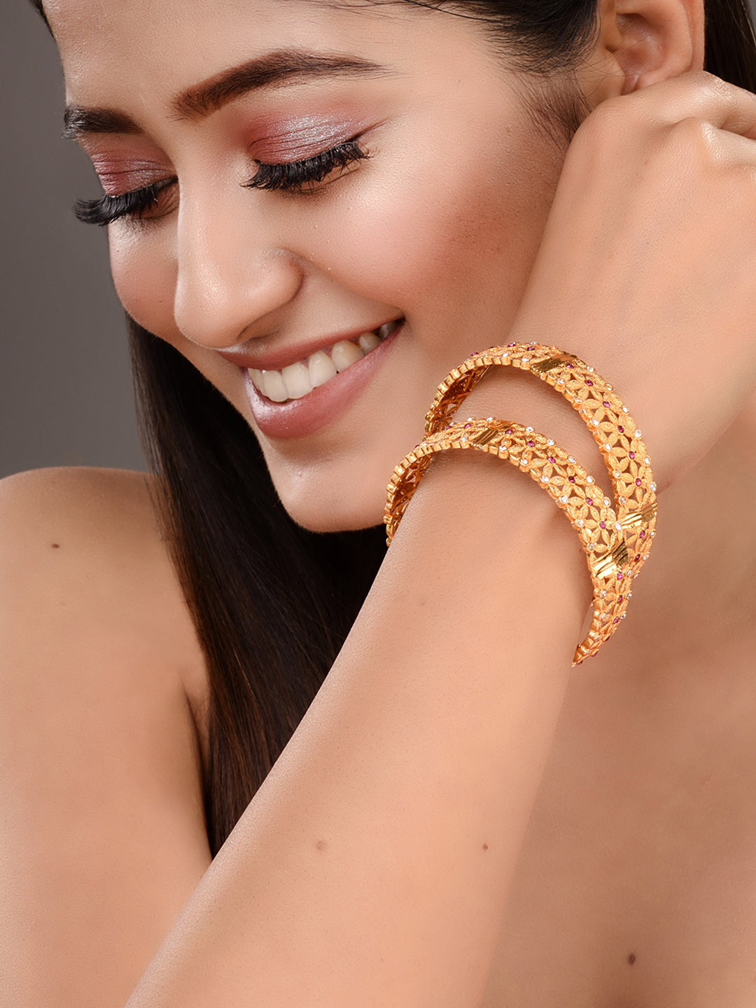 Gold Plated Set of 2 Tiny AD Studded Matching Bangles, zaveri pearls, sale price rs, sale price, sale gold plated, sale gold, sale, rubans, ring, regular price, priyassi jewellery, kushal's -