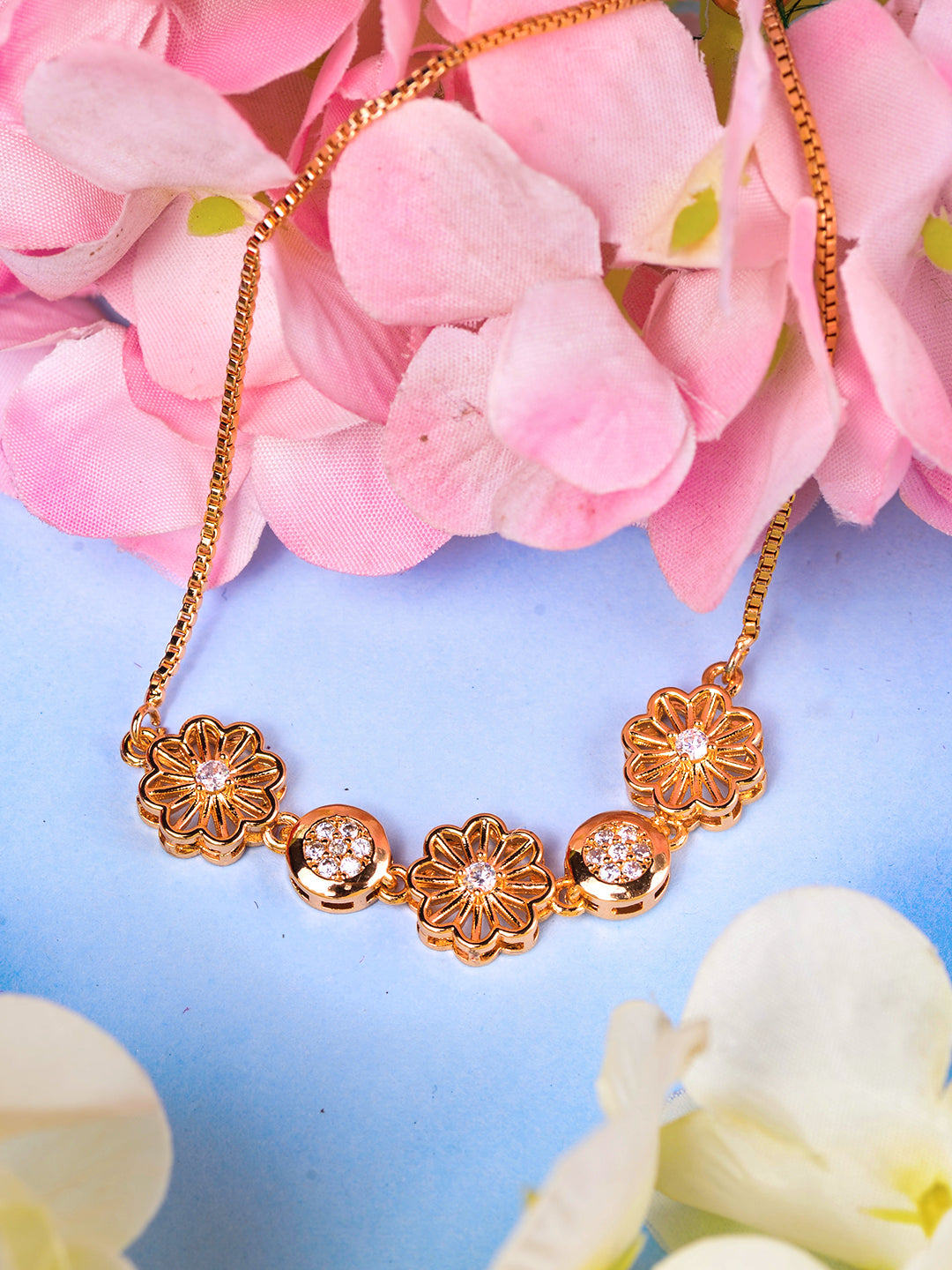 Rose Gold Plated AD Studded Floral Wraparound Bracelet, zaveri pearls, sale price rs, sale price, sale gold plated, sale gold, sale, rubans, ring, regular price, priyassi jewellery, kushal's 