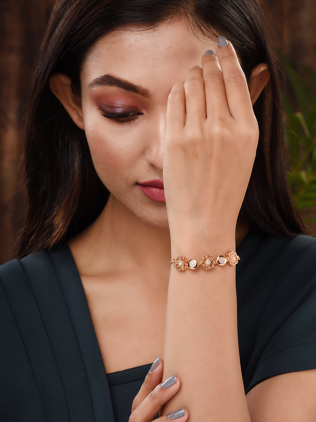 Rose Gold Plated AD Studded Floral Wraparound Bracelet, zaveri pearls, sale price rs, sale price, sale gold plated, sale gold, sale, rubans, ring, regular price, priyassi jewellery, kushal's 