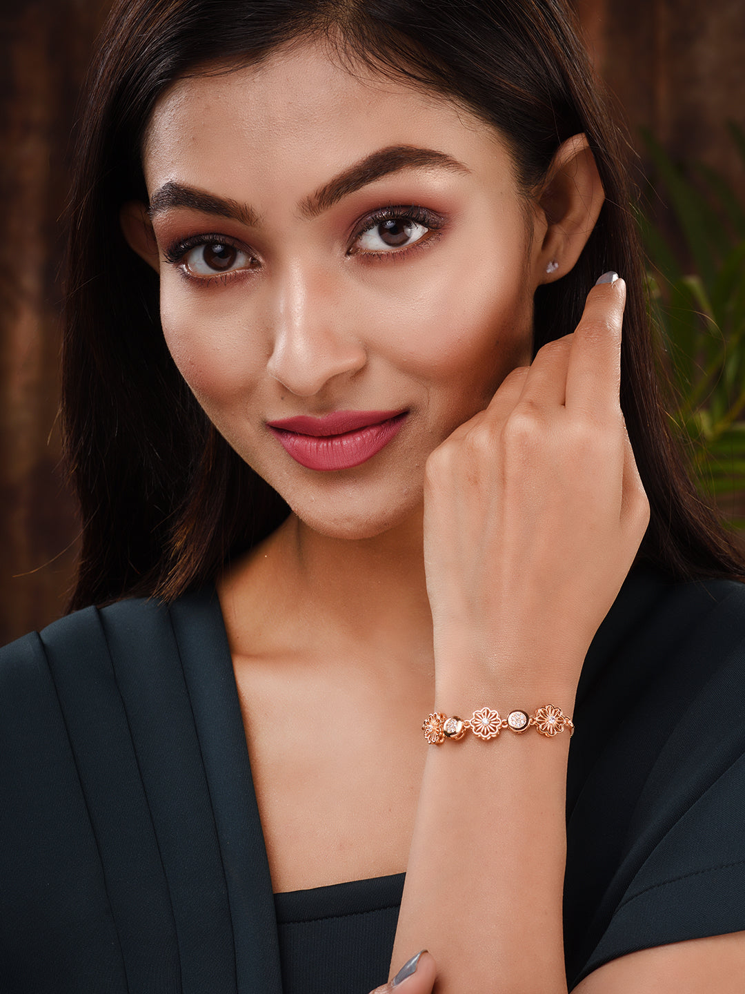 Rose Gold Plated AD Studded Floral Wraparound Bracelet, zaveri pearls, sale price rs, sale price, sale gold plated, sale gold, sale, rubans, ring, regular price, priyassi jewellery, kushal's 