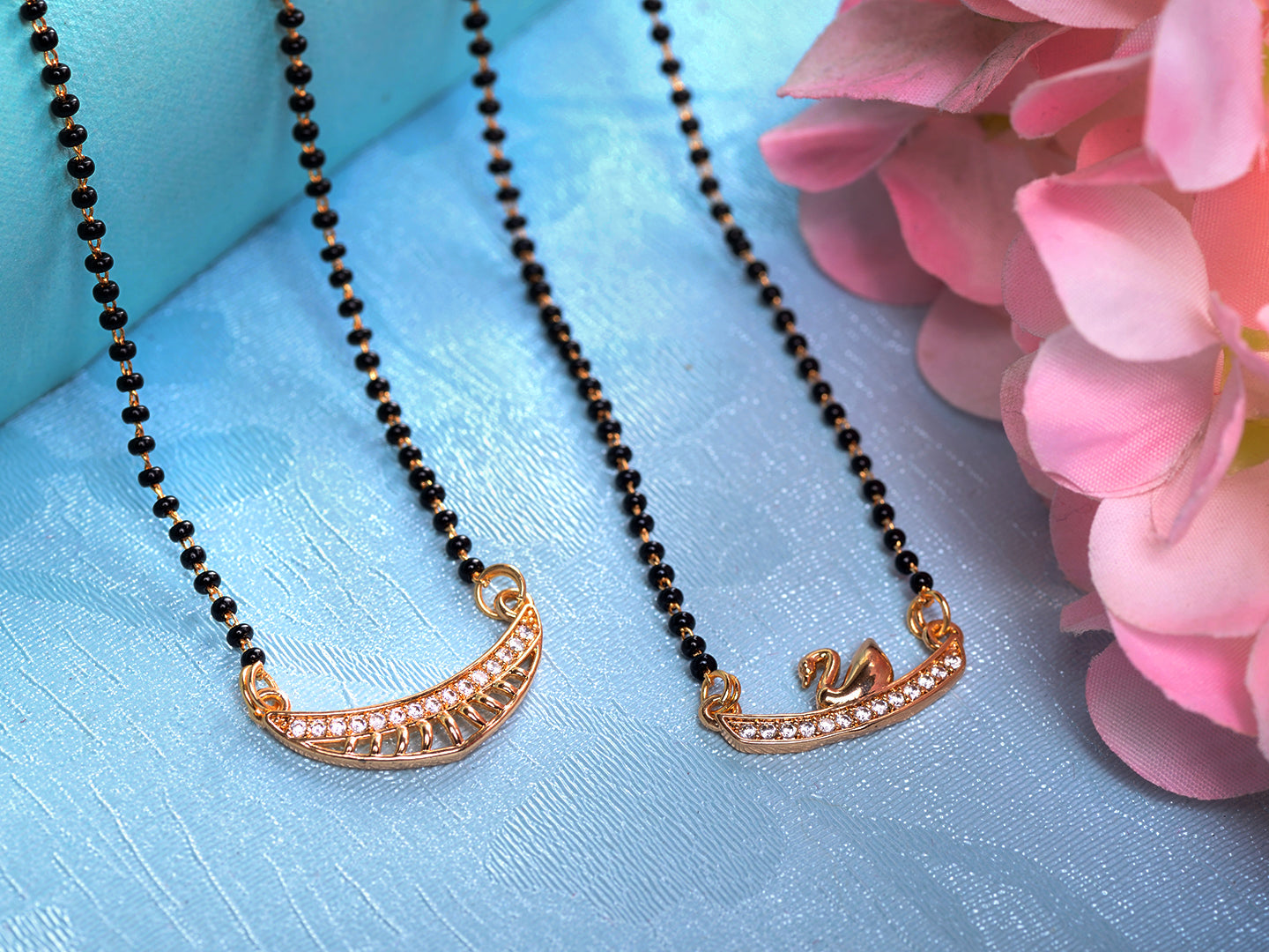 Set Of 2 Gold Plated AD Studded & Beaded Mangalsutra COMBO, zaveri pearls, sale price rs, sale price, sale gold plated, sale gold, sale, rubans, ring, regular price, priyassi jewellery, kusha