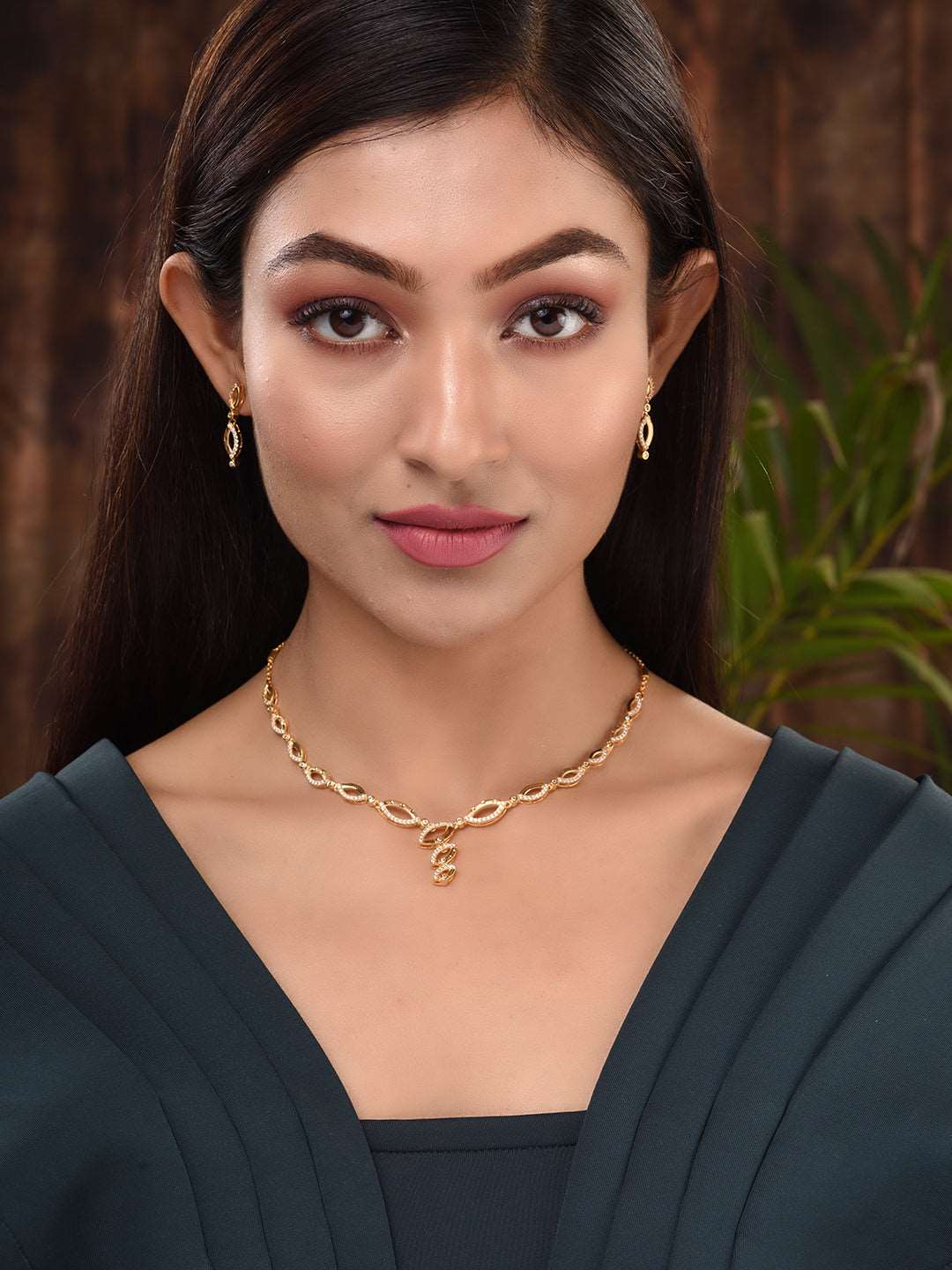 Gold Plated AD Studded Minimal Delicate Necklace Jewellery Set, zaveri pearls, sale price rs, sale price, sale gold plated, sale gold, sale, rubans, ring, regular price, priyassi jewellery, k