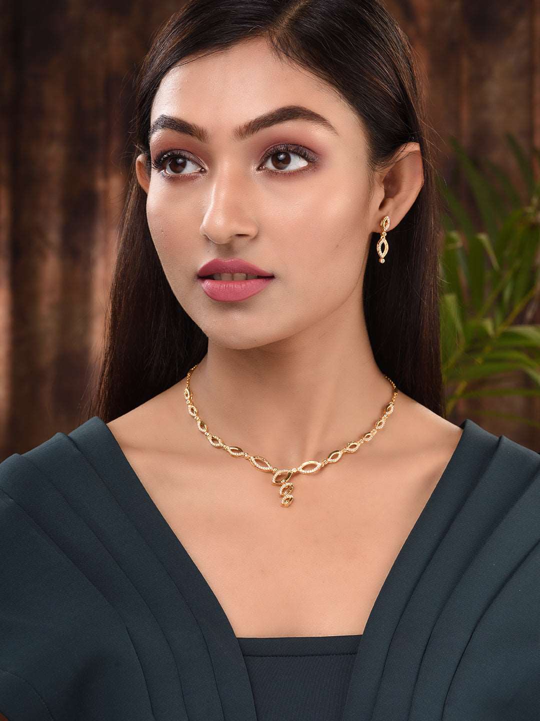 Gold Plated AD Studded Minimal Delicate Necklace Jewellery Set, zaveri pearls, sale price rs, sale price, sale gold plated, sale gold, sale, rubans, ring, regular price, priyassi jewellery, k