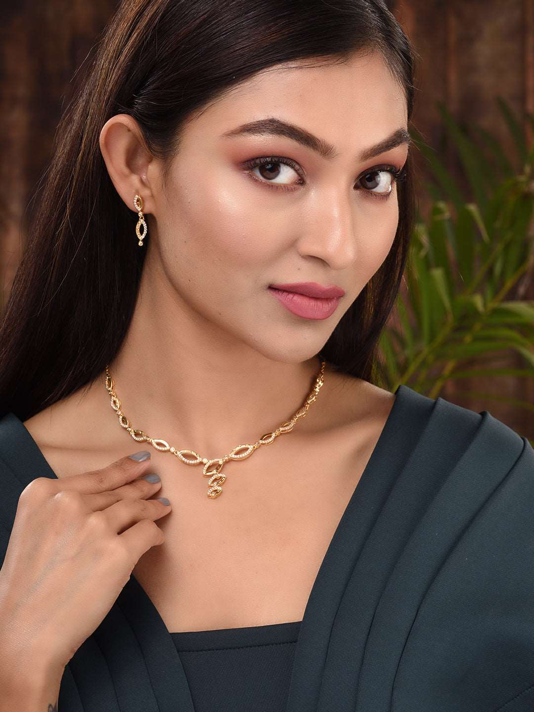 Gold Plated AD Studded Minimal Delicate Necklace Jewellery Set, zaveri pearls, sale price rs, sale price, sale gold plated, sale gold, sale, rubans, ring, regular price, priyassi jewellery, k