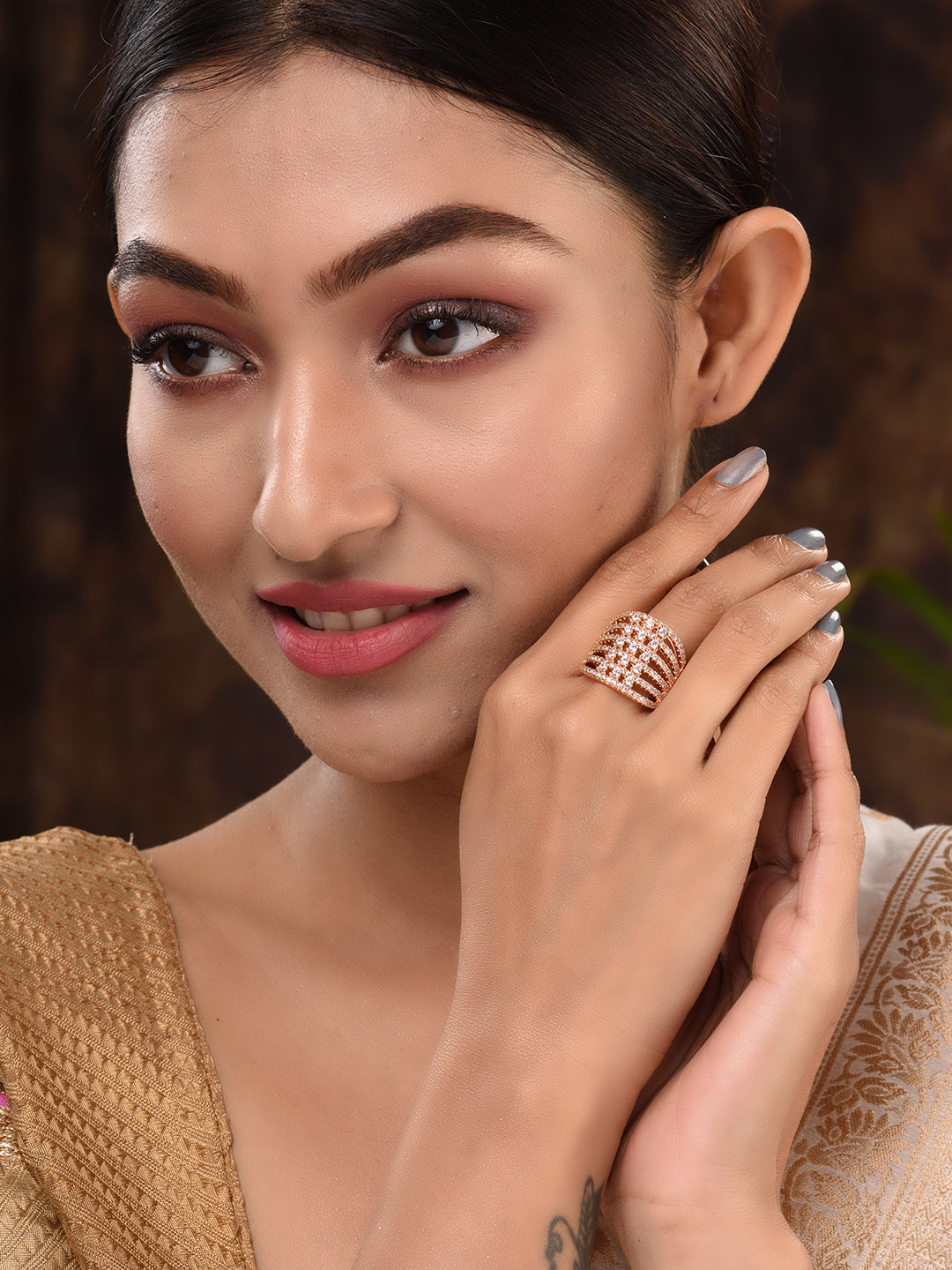 Gold Plated White AD Studded designer Finger Ring, zaveri pearls, sale price rs, sale price, sale gold plated, sale gold, sale, rubans, ring, regular price, priyassi jewellery, kushal's - Sar