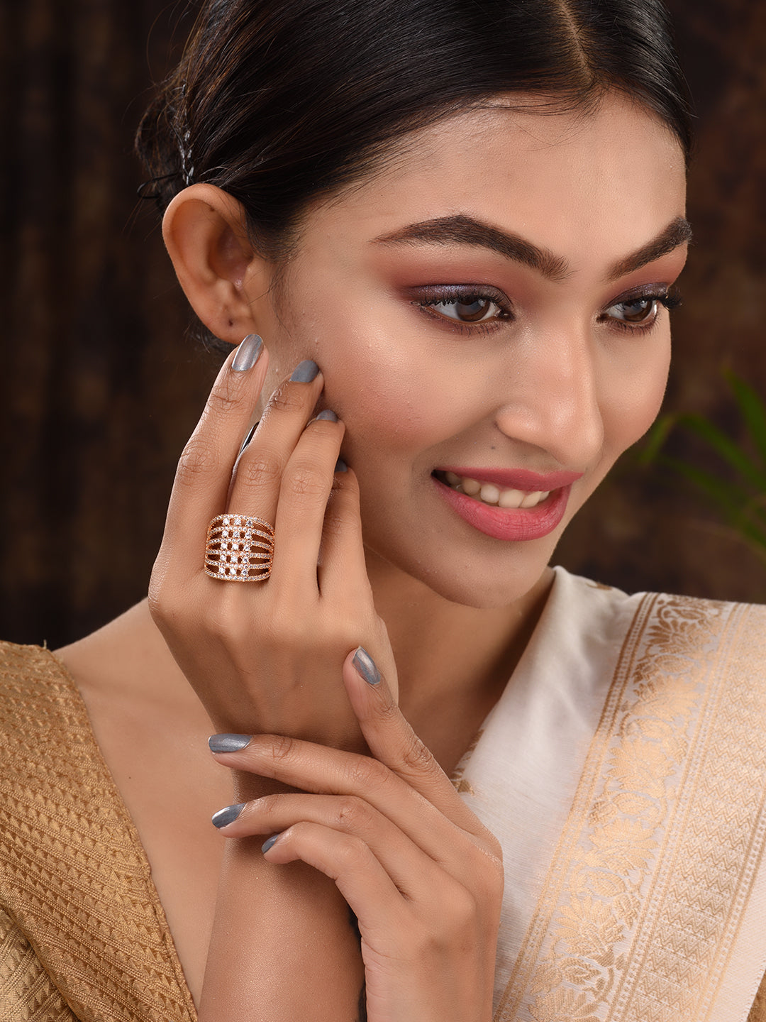 Gold Plated White AD Studded designer Finger Ring, zaveri pearls, sale price rs, sale price, sale gold plated, sale gold, sale, rubans, ring, regular price, priyassi jewellery, kushal's - Sar