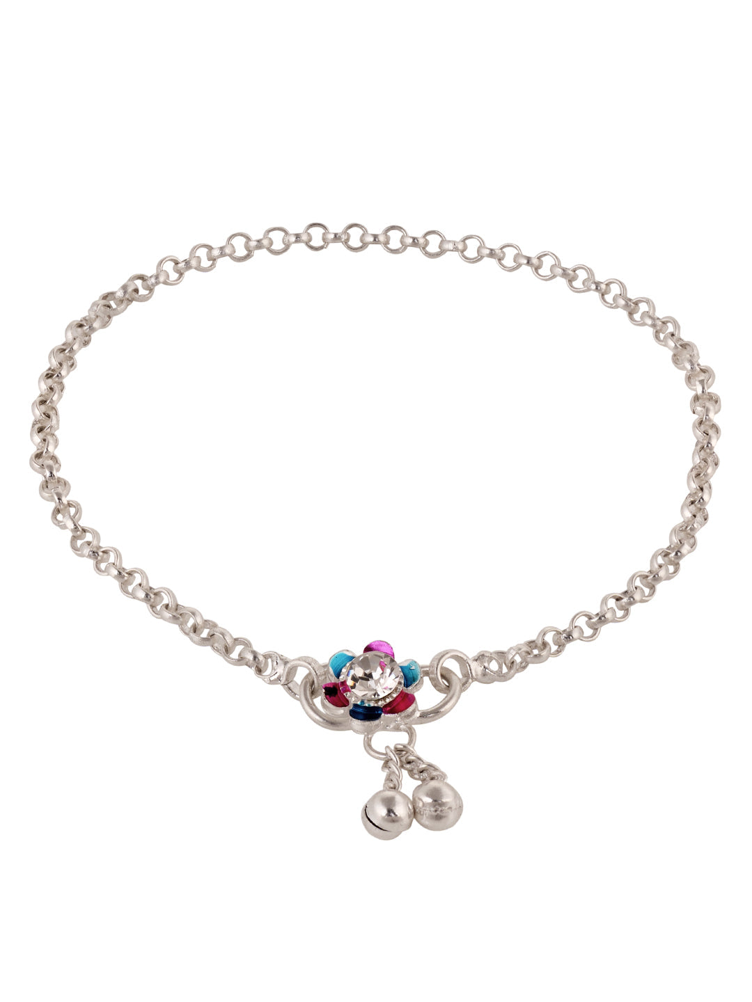 Silver Toned AD studded Ethnic Bridal Anklet Anklet, zaveri pearls, sale price rs, sale price, sale gold plated, sale gold, sale, rubans, ring, regular price, priyassi jewellery, kushal's - S