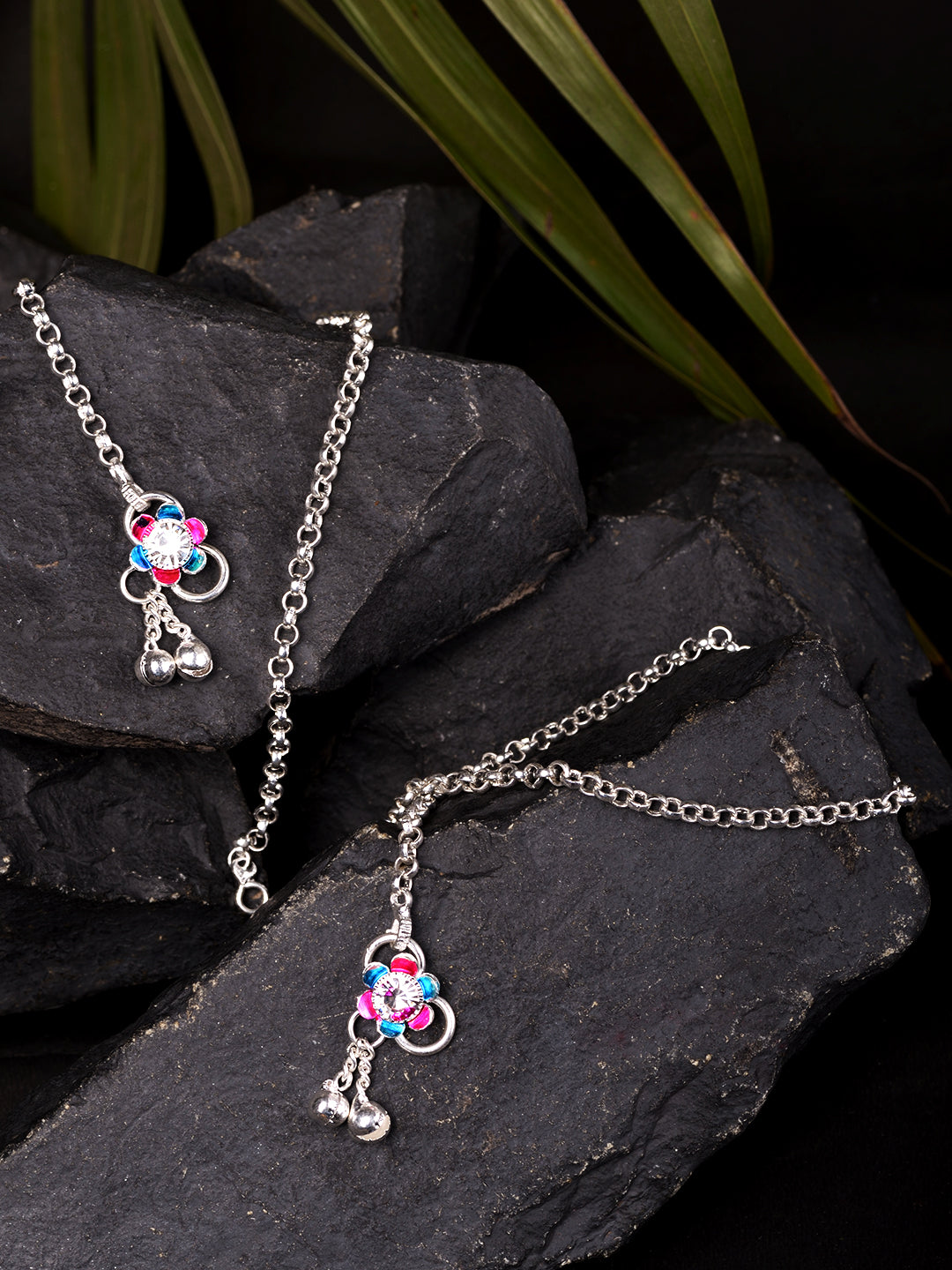 Silver Toned AD studded Ethnic Bridal Anklet Anklet, zaveri pearls, sale price rs, sale price, sale gold plated, sale gold, sale, rubans, ring, regular price, priyassi jewellery, kushal's - S