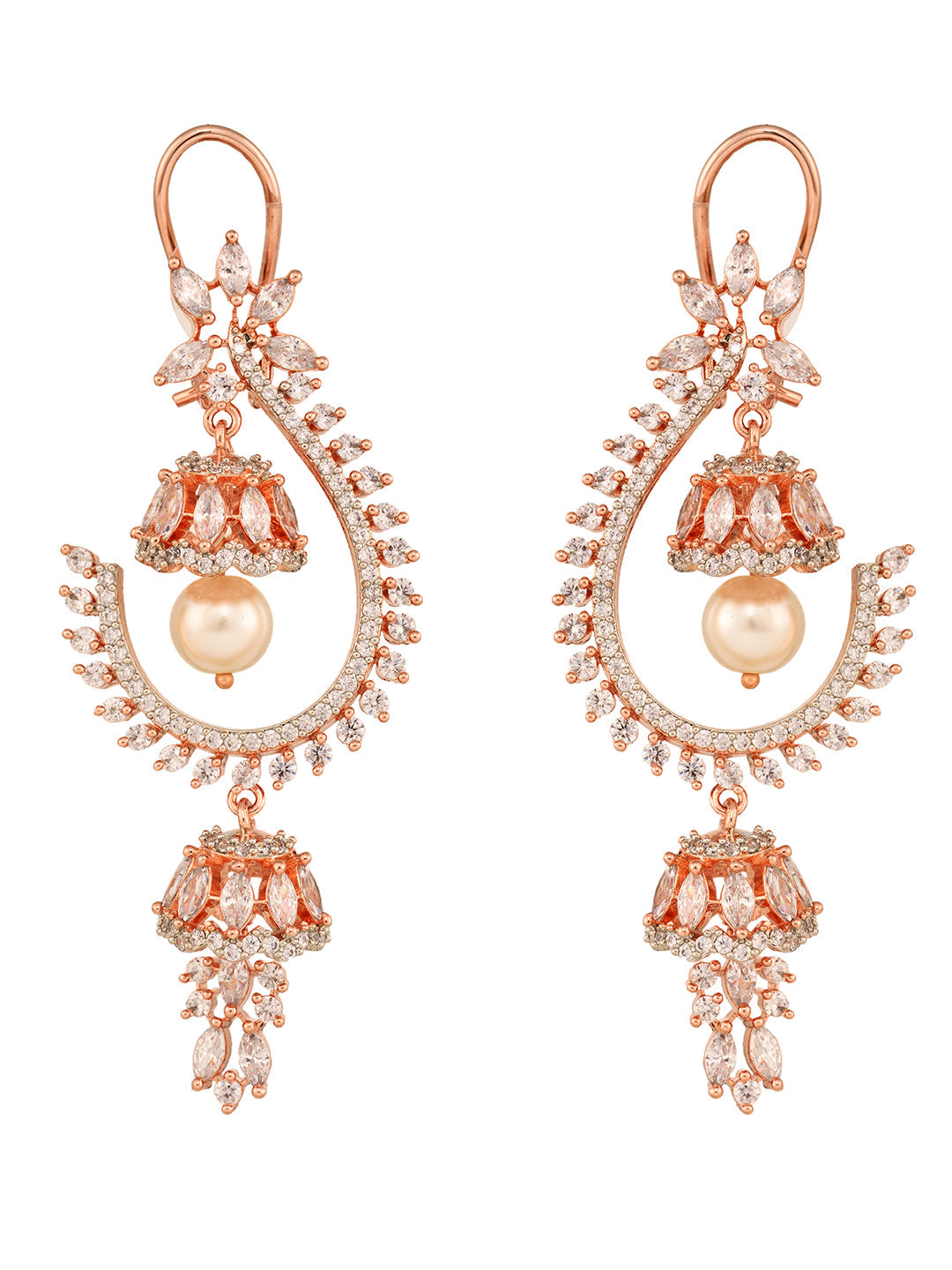 Gunmetal Toned Rose Gold Plated AD Studded Hoop Earrings, zaveri pearls, sale price rs, sale price, sale gold plated, sale gold, sale, rubans, ring, regular price, priyassi jewellery, kushal'