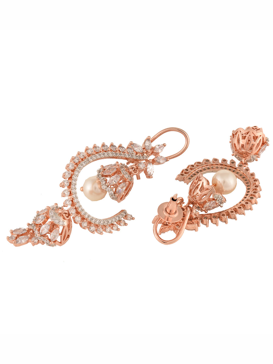 Gunmetal Toned Rose Gold Plated AD Studded Hoop Earrings, zaveri pearls, sale price rs, sale price, sale gold plated, sale gold, sale, rubans, ring, regular price, priyassi jewellery, kushal'