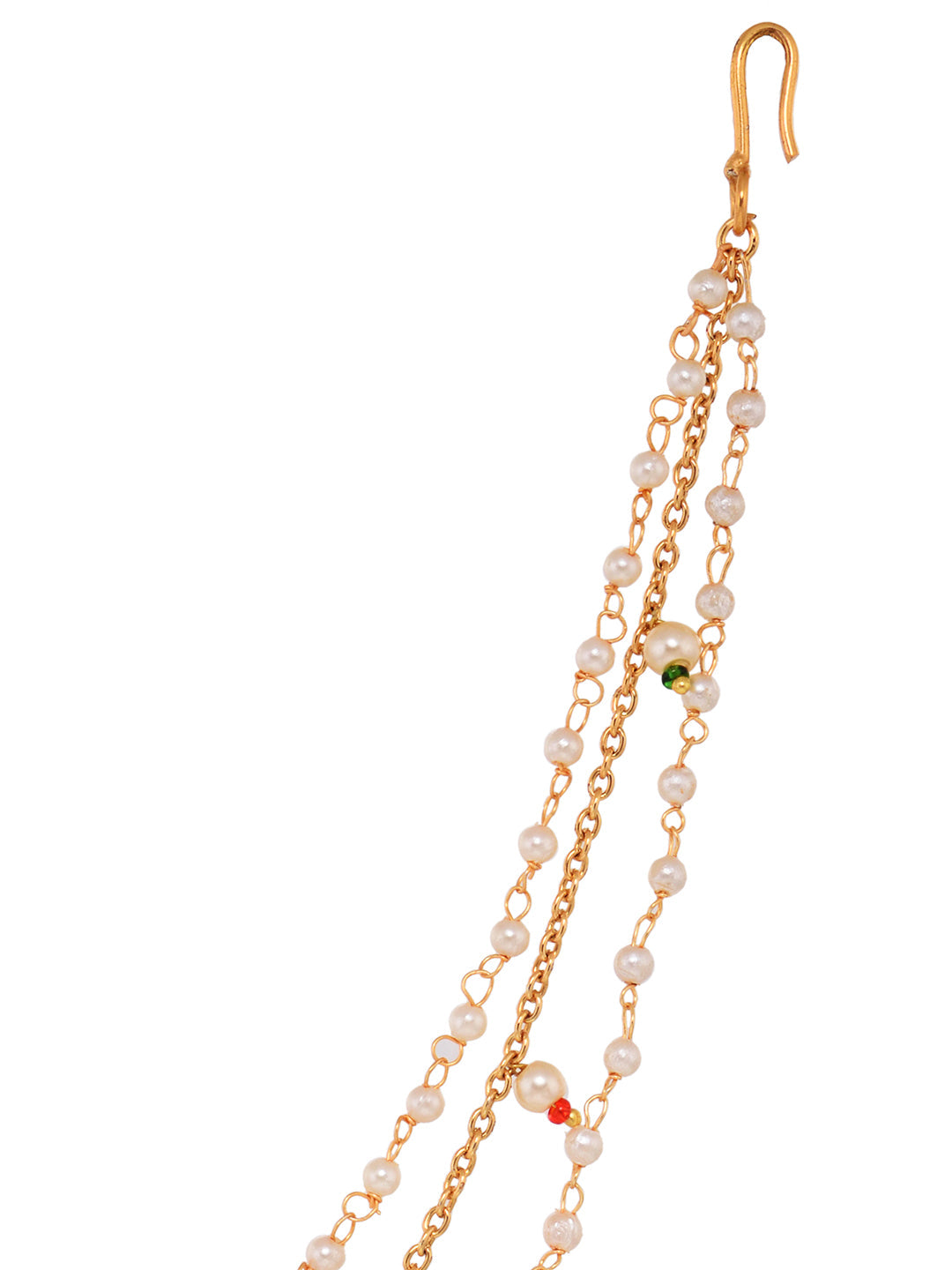 Gold Plated Red & White Pearl Beaded &Studded Bridal Nose Ring, zaveri pearls, sale price rs, sale price, sale gold plated, sale gold, sale, rubans, ring, regular price, priyassi jewellery, k