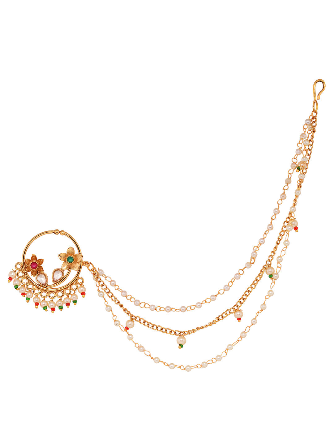 Gold plated Red& White Pearl Beaded Floral Nose Ring, zaveri pearls, sale price rs, sale price, sale gold plated, sale gold, sale, rubans, ring, regular price, priyassi jewellery, kushal's - 
