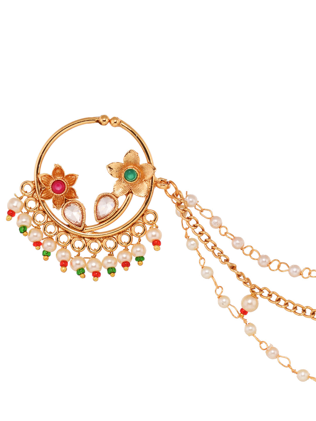 Gold plated Red& White Pearl Beaded Floral Nose Ring, zaveri pearls, sale price rs, sale price, sale gold plated, sale gold, sale, rubans, ring, regular price, priyassi jewellery, kushal's - 