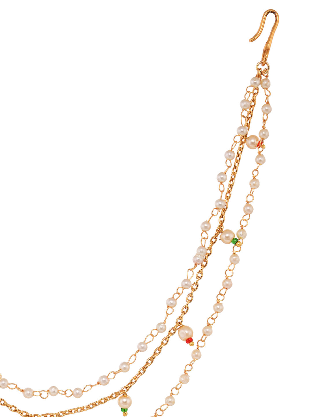 Gold Toned Pearl Beaded & kundan Studded Jodha Nose Ring Chain, zaveri pearls, sale price rs, sale price, sale gold plated, sale gold, sale, rubans, ring, regular price, priyassi jewellery, k