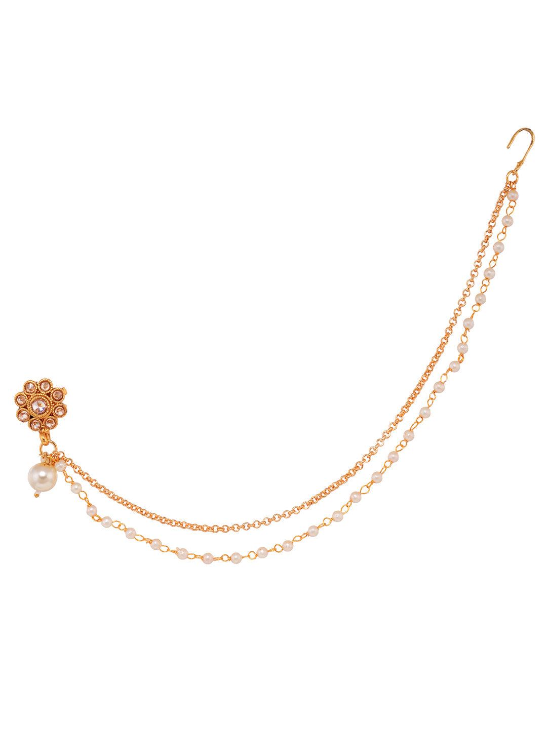 Gold Plated White Stone Studded & Pearl Nose Ring Nath, zaveri pearls, sale price rs, sale price, sale gold plated, sale gold, sale, rubans, ring, regular price, priyassi jewellery, kushal's 