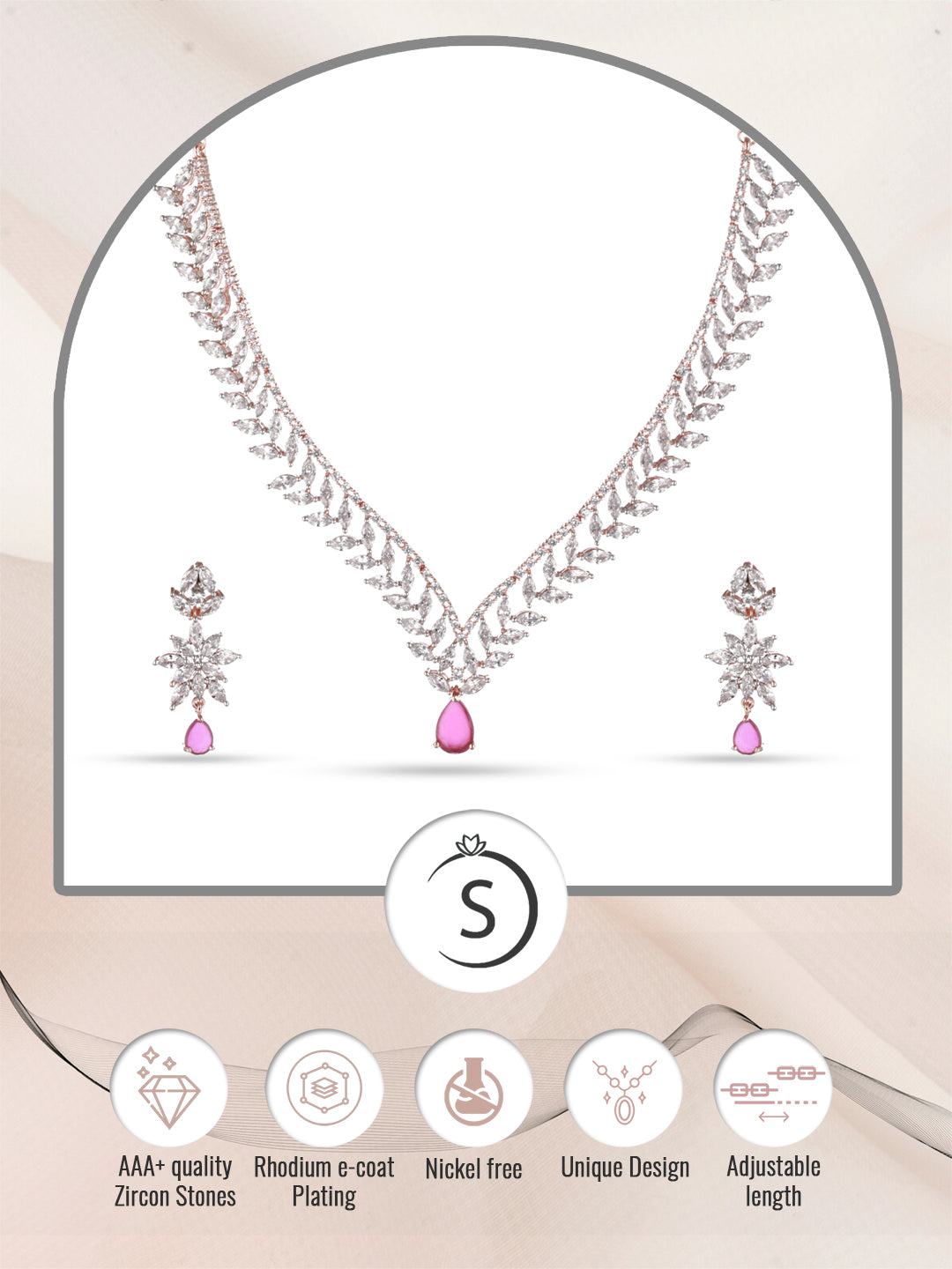 Rose Gold Plated Red AD Studded Statement Necklace Jewellery Set, zaveri pearls, sale price rs, sale price, sale gold plated, sale gold, sale, rubans, ring, regular price, priyassi jewellery,