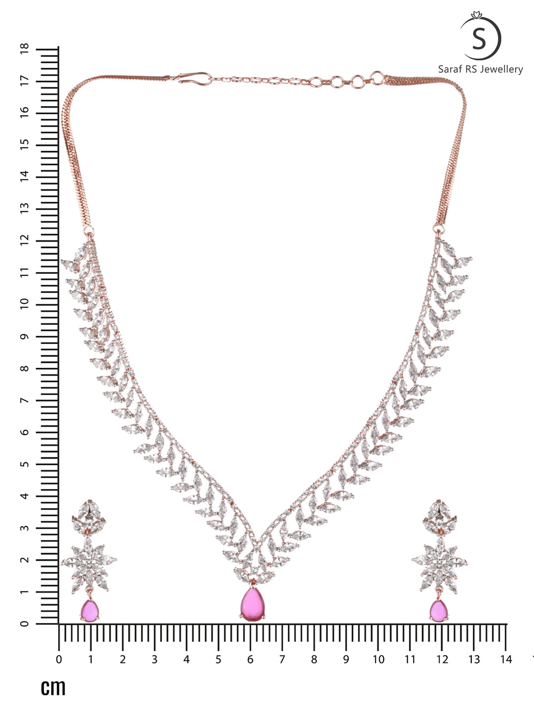 Rose Gold Plated Red AD Studded Statement Necklace Jewellery Set, zaveri pearls, sale price rs, sale price, sale gold plated, sale gold, sale, rubans, ring, regular price, priyassi jewellery,