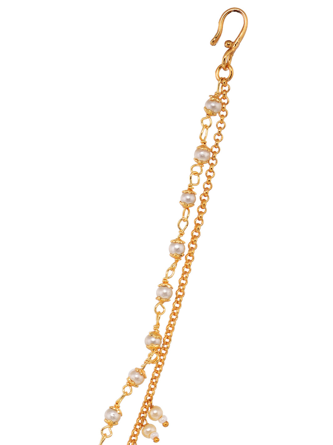 Gold Toned White Pearl Beaded Designer Nath Nose Ring Chain, zaveri pearls, sale price rs, sale price, sale gold plated, sale gold, sale, rubans, ring, regular price, priyassi jewellery, kush