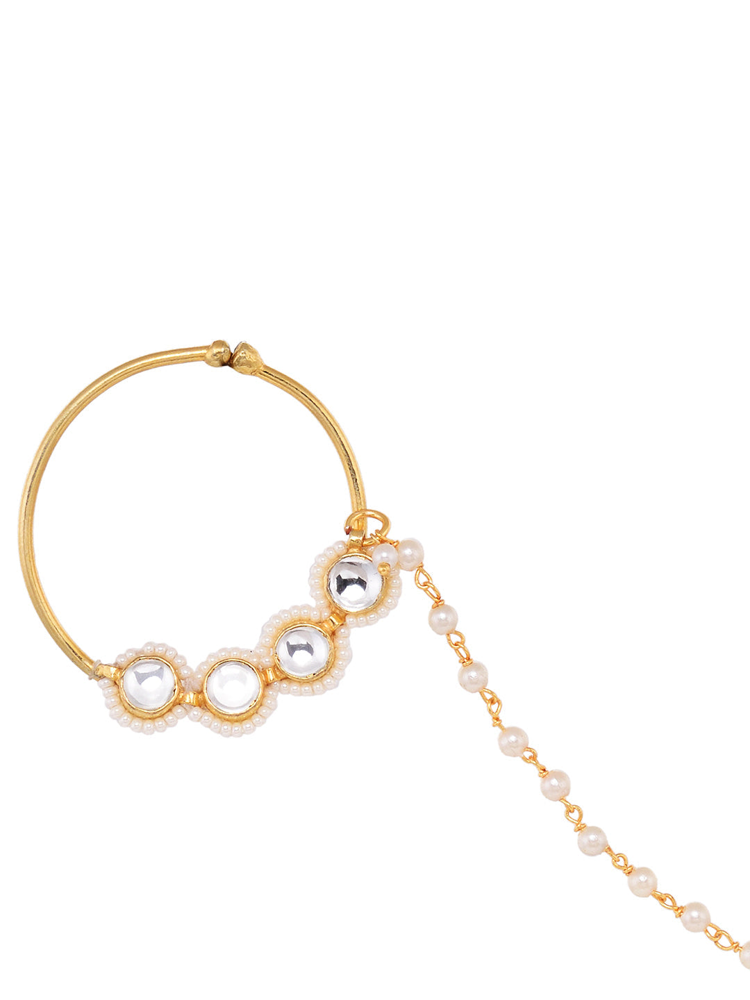 Gold Plated White Polki Studded & Beaded Exquisite Nath Chain, zaveri pearls, sale price rs, sale price, sale gold plated, sale gold, sale, rubans, ring, regular price, priyassi jewellery, ku