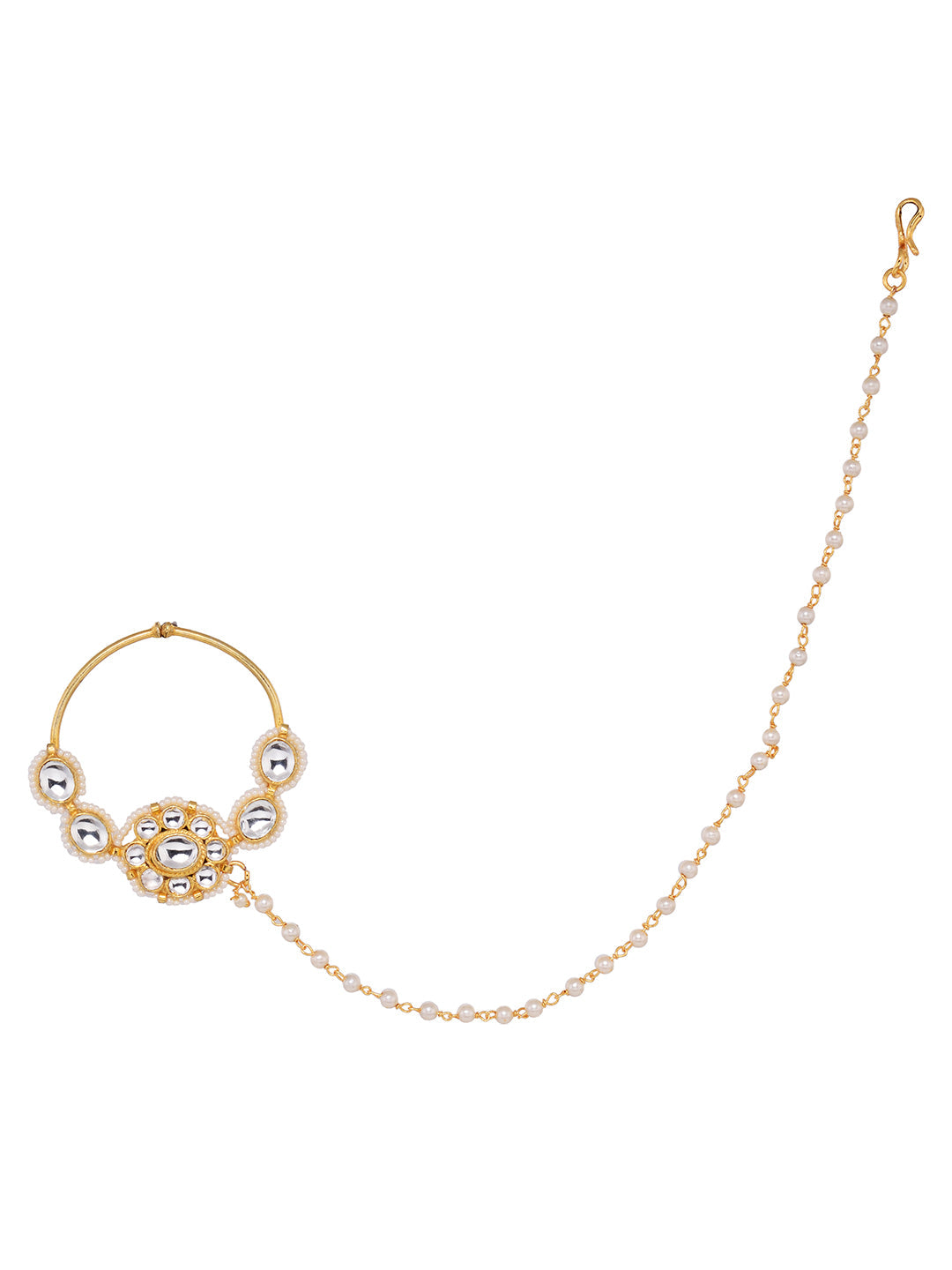 Gold Plated White Kundan Studded Floral Design Nath for Modern Brides, zaveri pearls, sale price rs, sale price, sale gold plated, sale gold, sale, rubans, ring, regular price, priyassi jewel