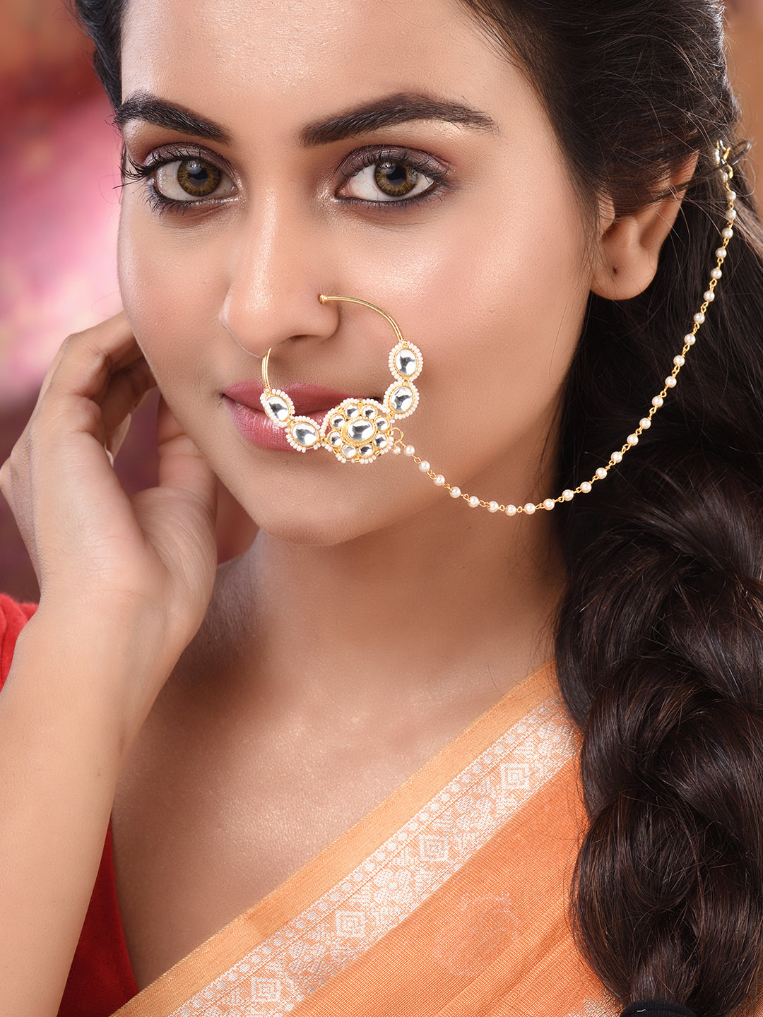Marathi Nose Stud Indian Nath Non Piercing Big Nose Ring Ethnic Nose  Jewelry | eBay