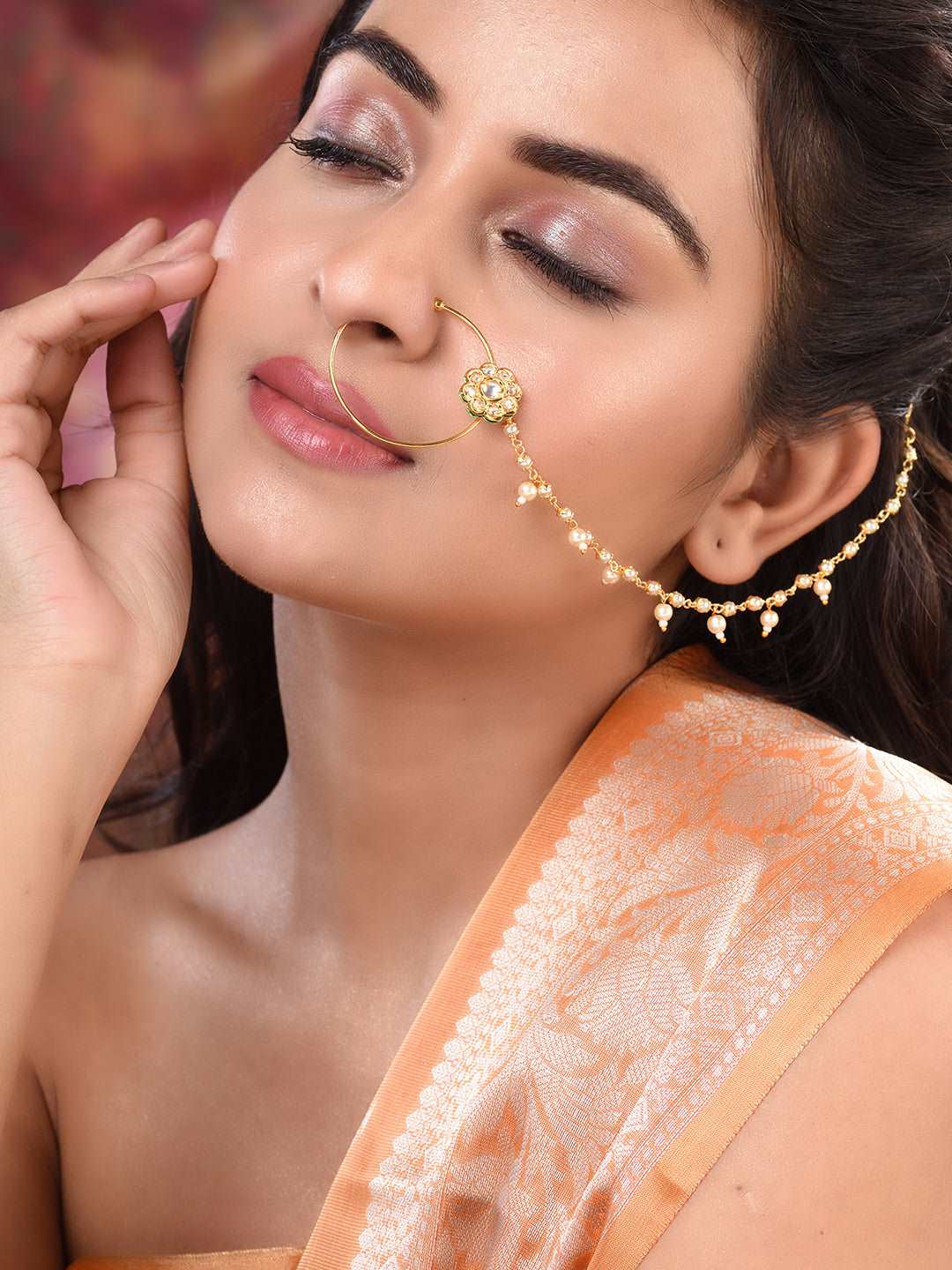 Gold Plated Kundan Embellished Nose Ring, zaveri pearls, sale price rs, sale price, sale gold plated, sale gold, sale, rubans, ring, regular price, priyassi jewellery, kushal's - Saraf RS Jew